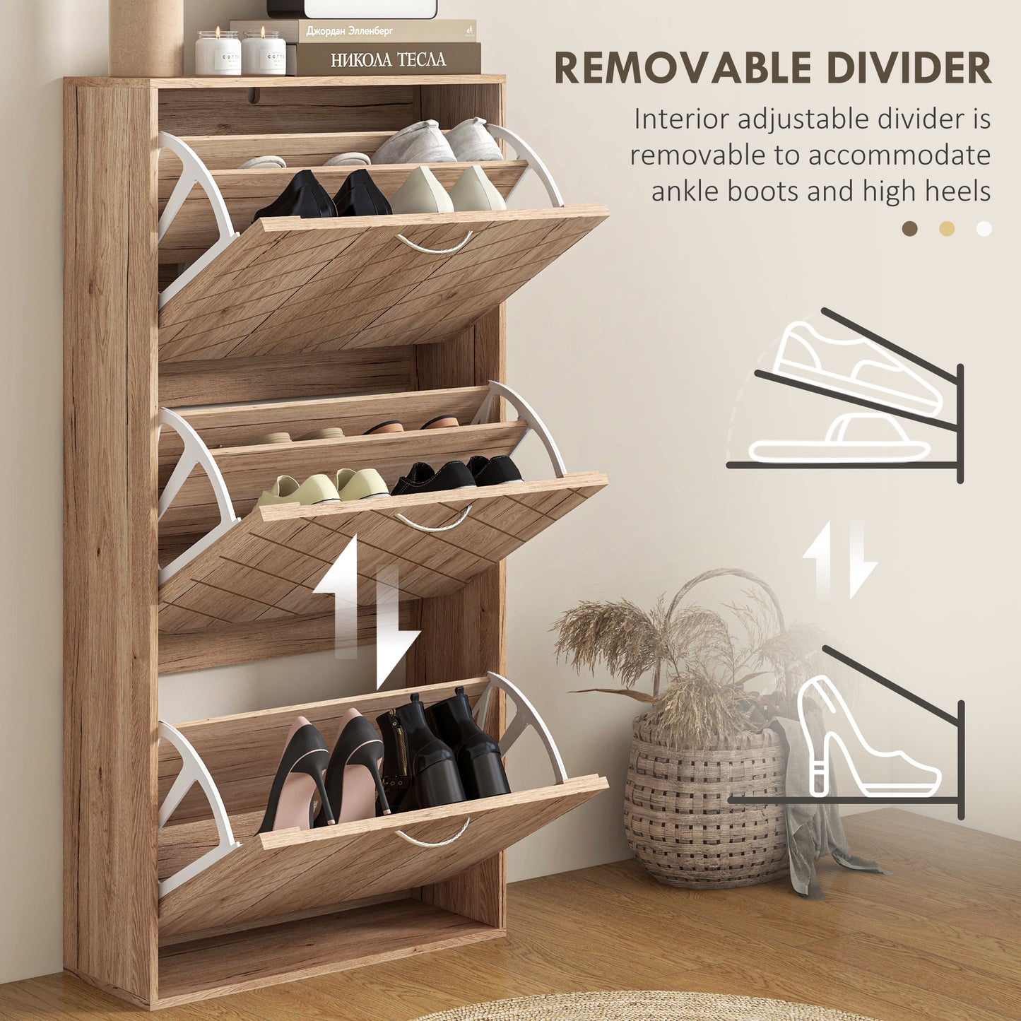 HOMCOM Shoe Storage Cabinet with 3 Flip Drawers, Narrow and Slim, 12 Pair of Shoes Organizer for Hallway, Entryway