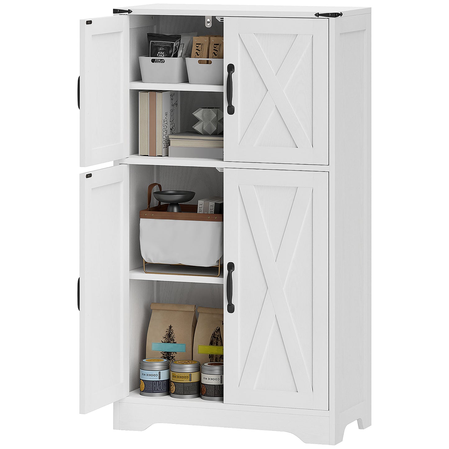 HOMCOM Farmhouse Kitchen Pantry, Freestanding Kitchen Pantry Storage Cabinet with Barn Doors and Adjustable Shelves, Grey