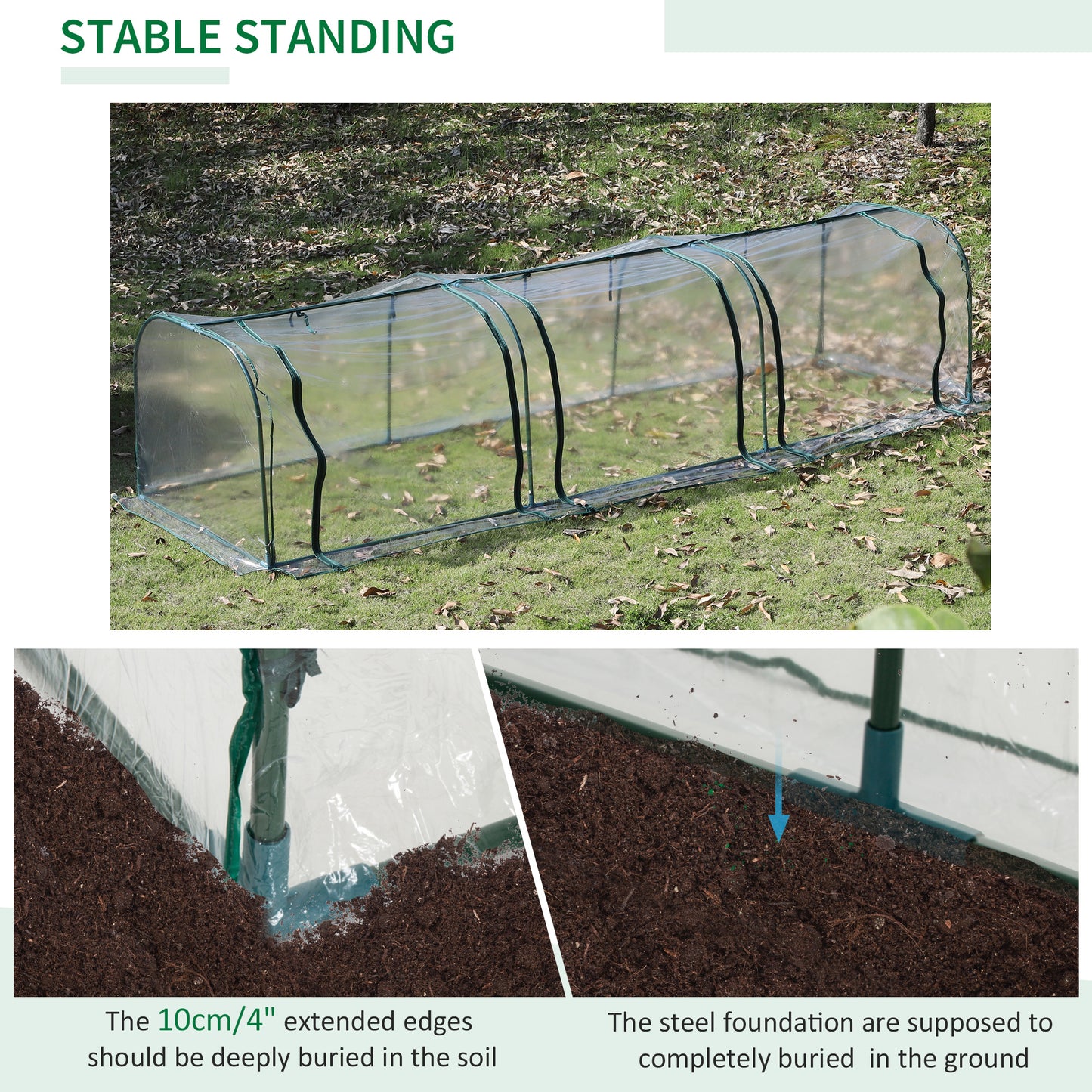 Outsunny 138"x39"x32" Transparent PVC Mini Tunnel Greenhouse Garden Green Grow Shed Portable Plant Flower Warm House Steel Frame Zipped Doors
