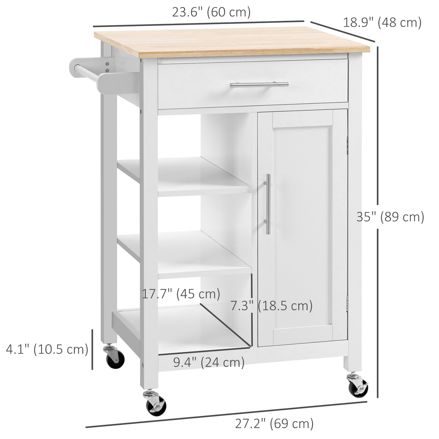 HOMCOM Kitchen Island, Compact Kitchen Cart on Wheels with Open Shelf & Storage Drawer for Dining Room, Kitchen, Black