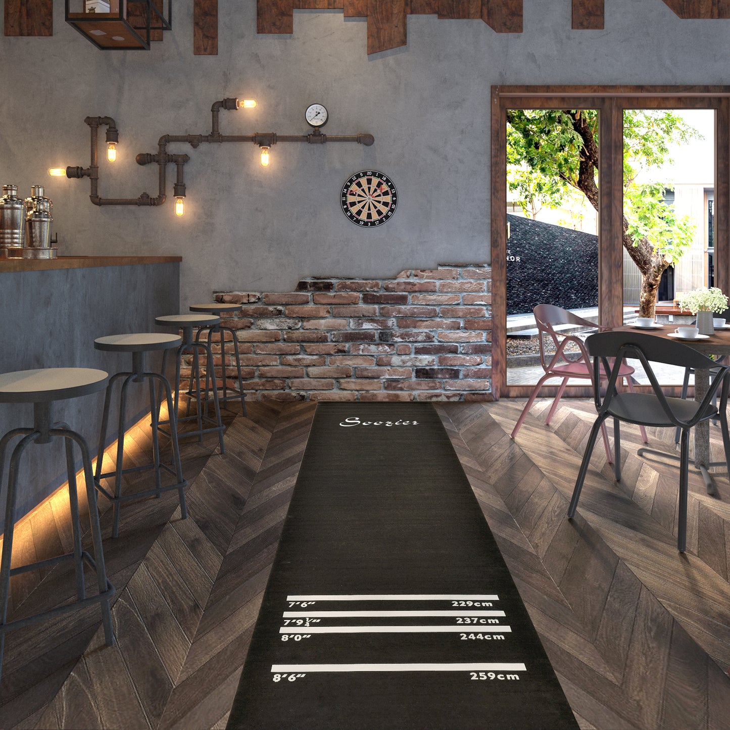 Soozier 9.8 x 2 ft Professional Rubber Dart Mat with 4 Throwing Distances for Pub Club Home, Black