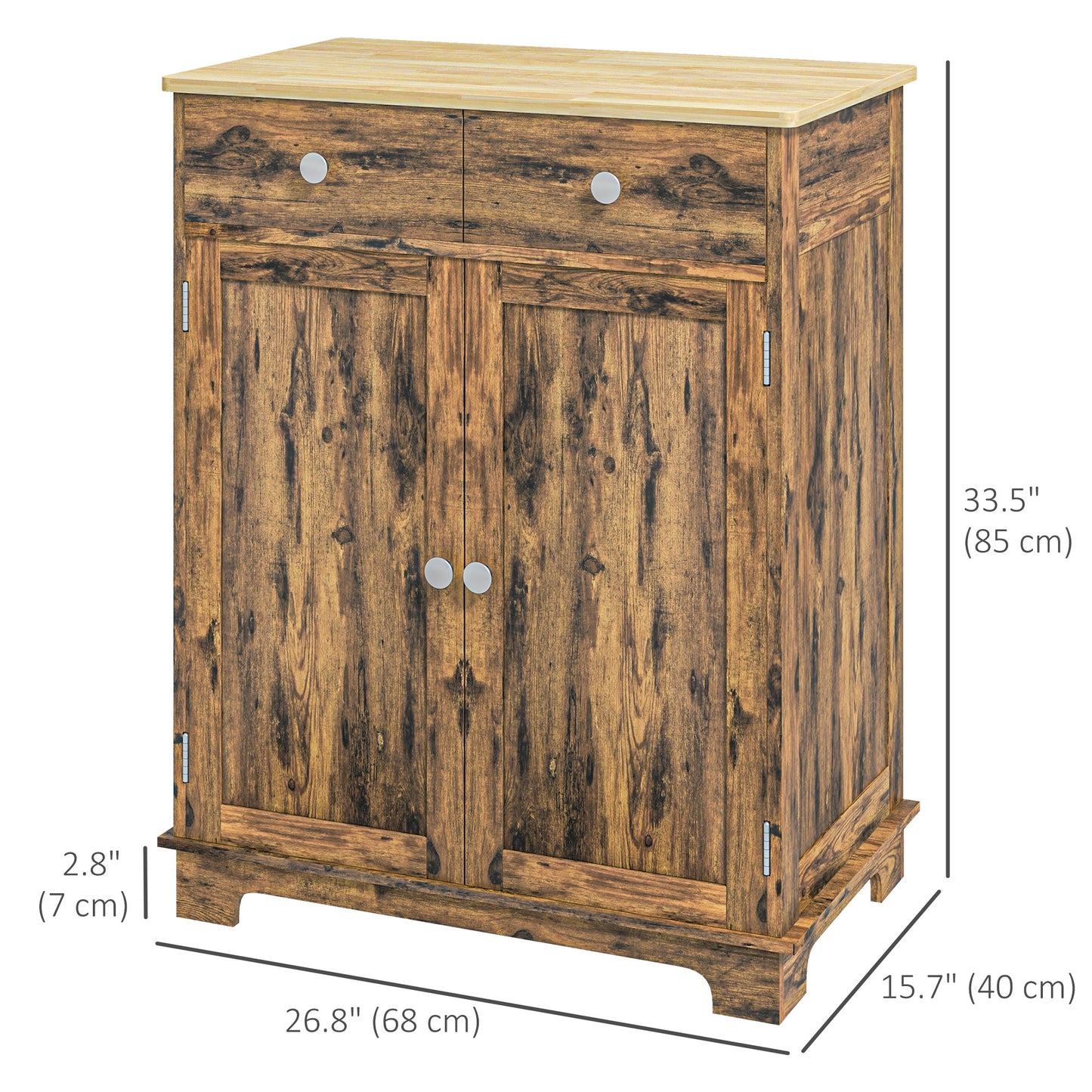 HOMCOM Sideboard Buffet Cabinet with Storage, 27" Kitchen Cabinet with Adjustable Shelf, 2 Drawers and 2 Doors, Coffee Bar Cabinet with Rubberwood Tabletop, White