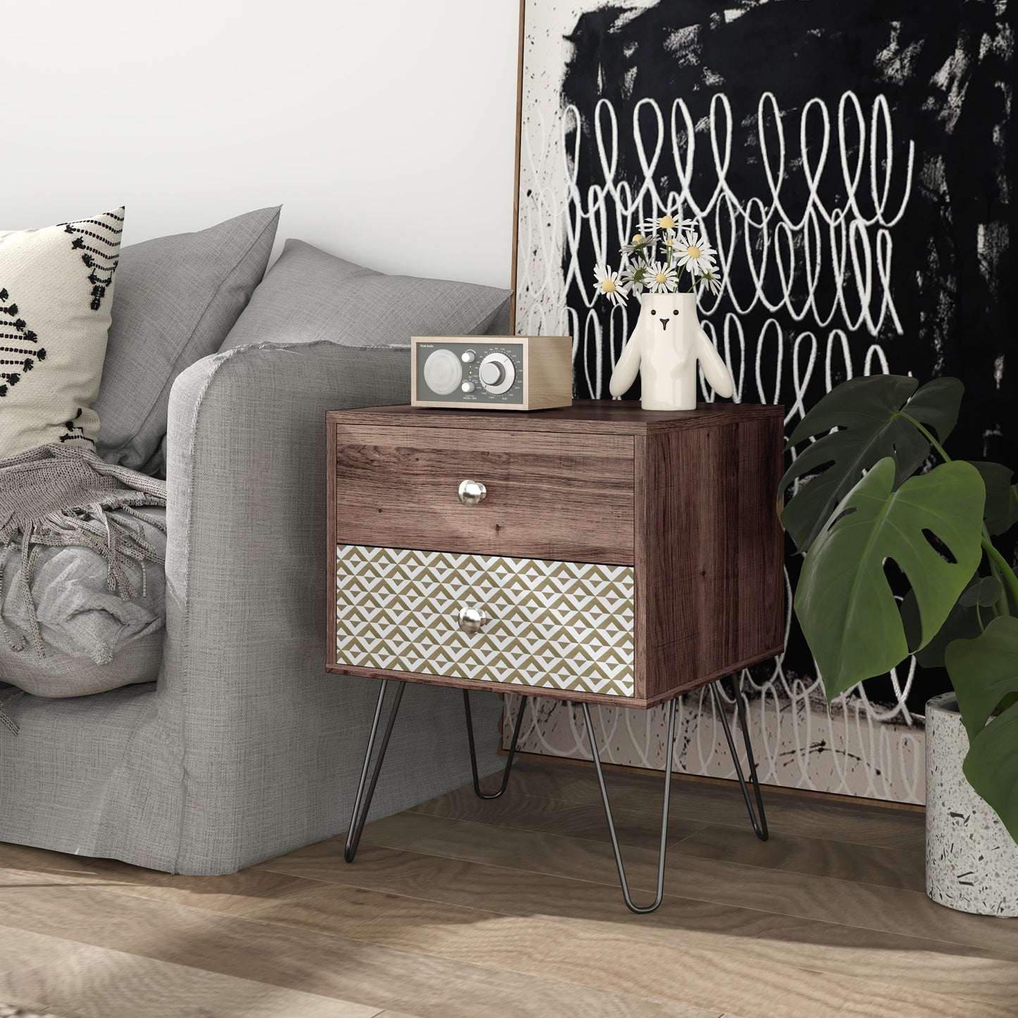 HOMCOM Side Table with Drawers, Nightstand, Bedside Table, Sofa End Table, for Bedroom, Brown