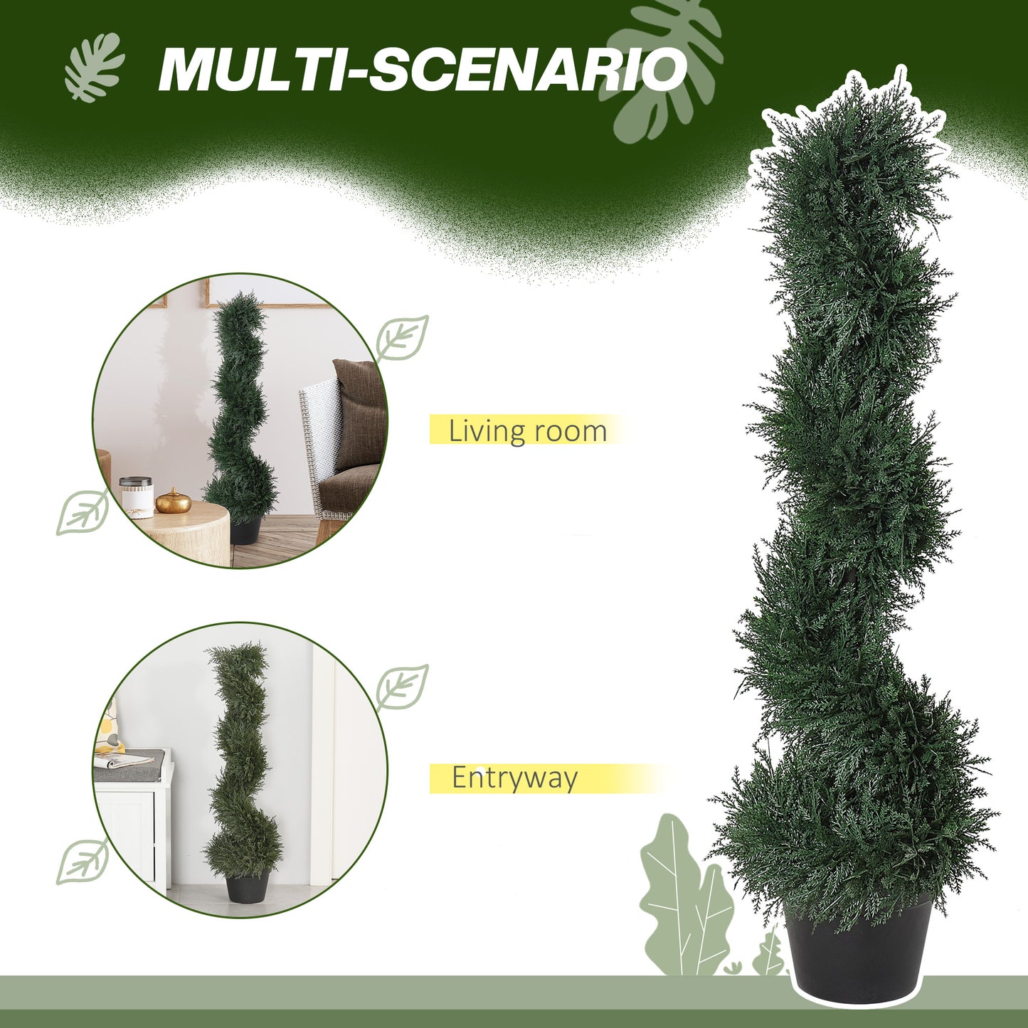 Outsunny 35.5" Topiary Trees Artificial Faux Fakes Spiral Plant Green Cedar Tree Indoor Decor with Nursery Pot