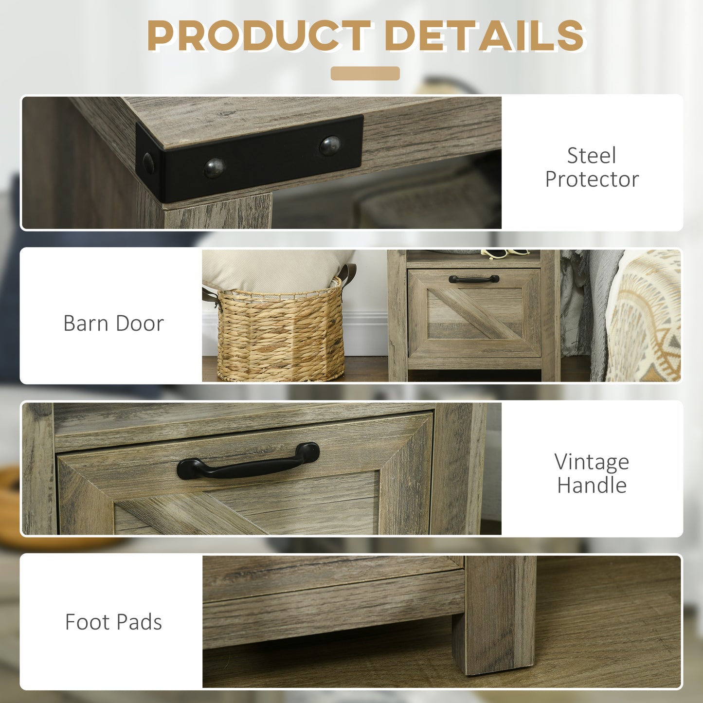 HOMCOM Side Table with Storage, Farmhouse End Table with Drawer, Open Shelf and Barn-style Panel, Nightstand for Living Room, Bedroom, Oak