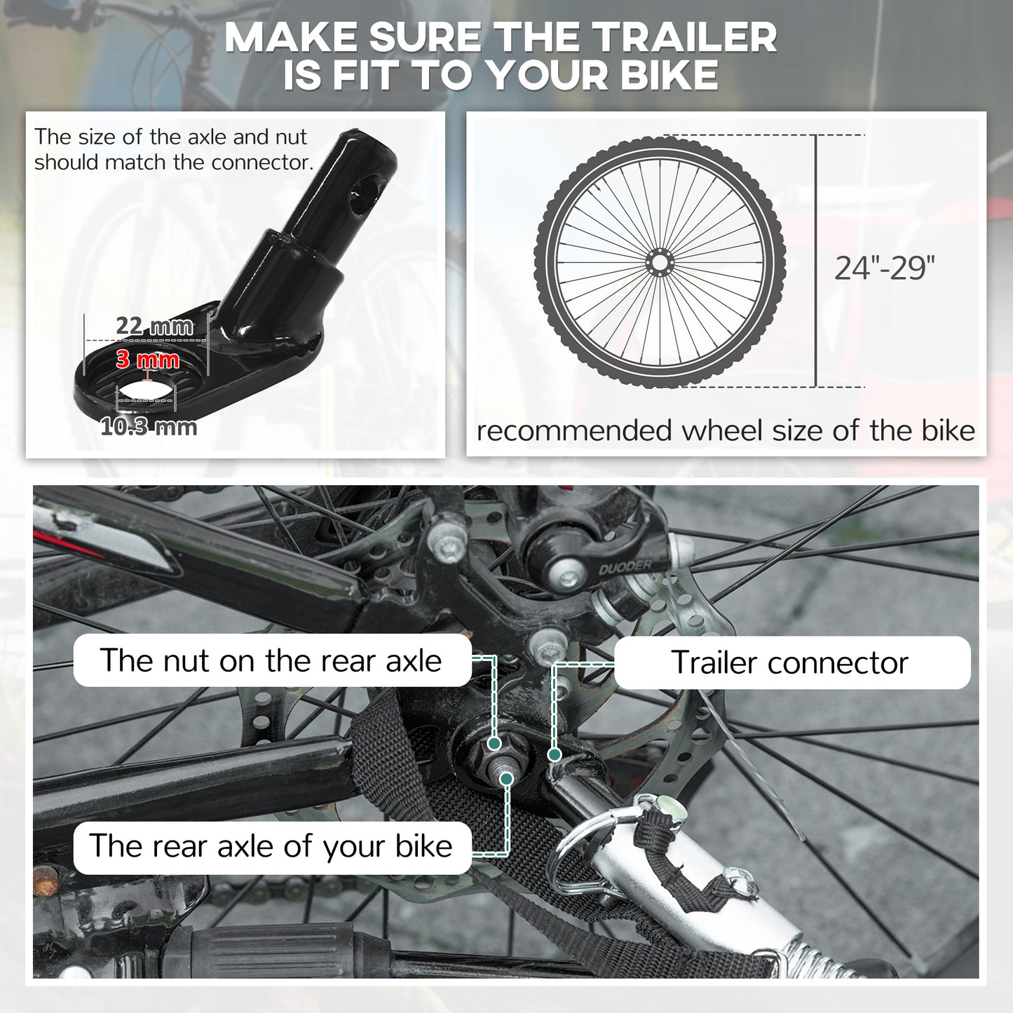 Aosom 2-in-1 Bike Trailer for Kids, Foldable 2-Seat Baby Stroller with 5-Point Harness, Rubber Wheels, Storage Bag, Black