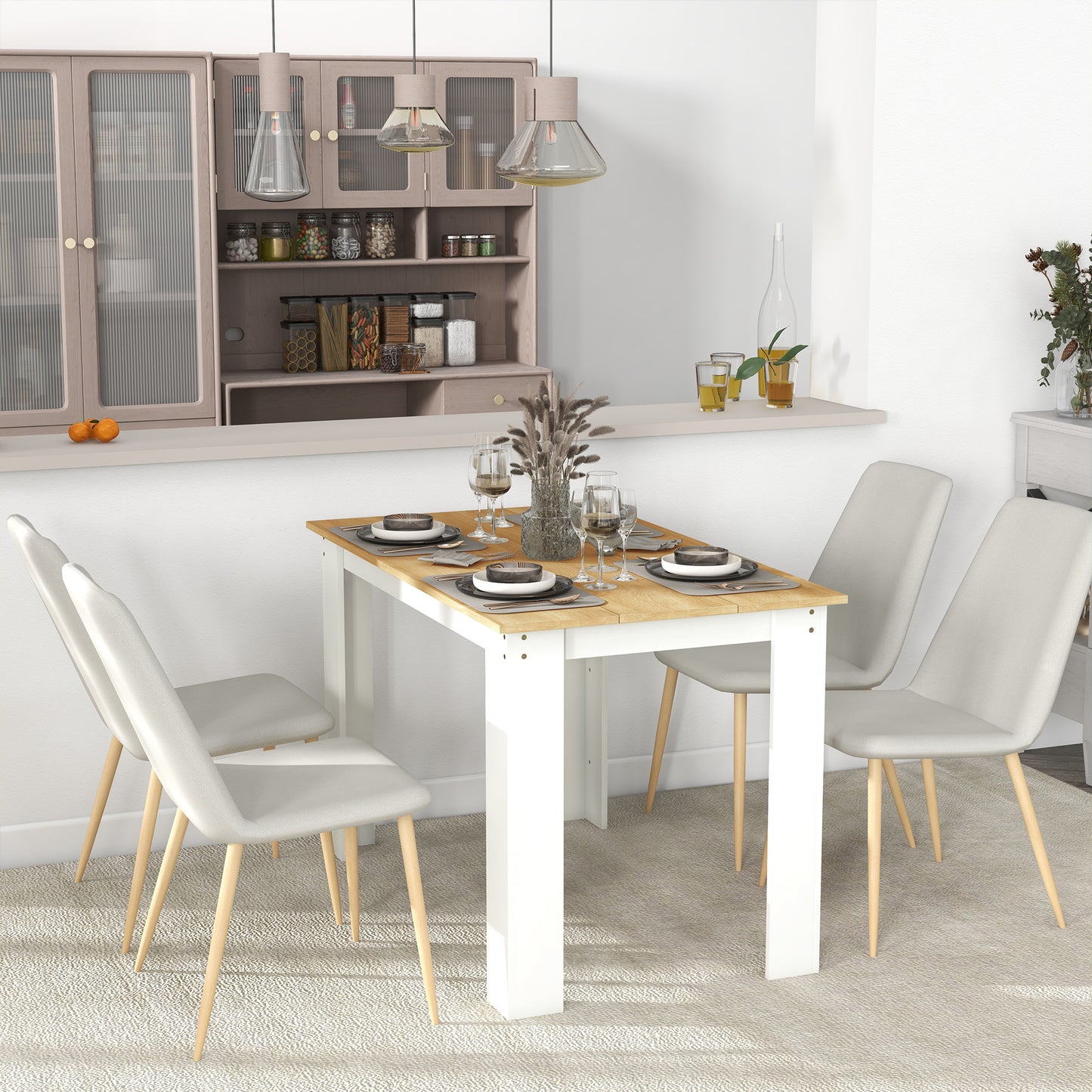 HOMCOM Kitchen Table for 4-6 People, Dining Table with Wood Effect for Dining Room, Oak