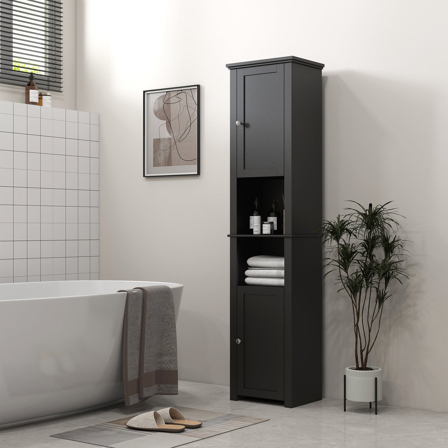 HOMCOM Tall Medicine Cabinet, Freestanding Bathroom Storage Cabinet with Shelves and 2 Cupboards, Bathroom Organizer, White