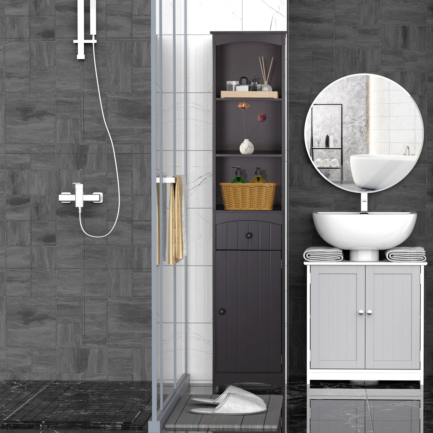 HOMCOM Tall Wooden Bathroom Cabinet Storage Organizer Kitchen Bedroom Decorative
