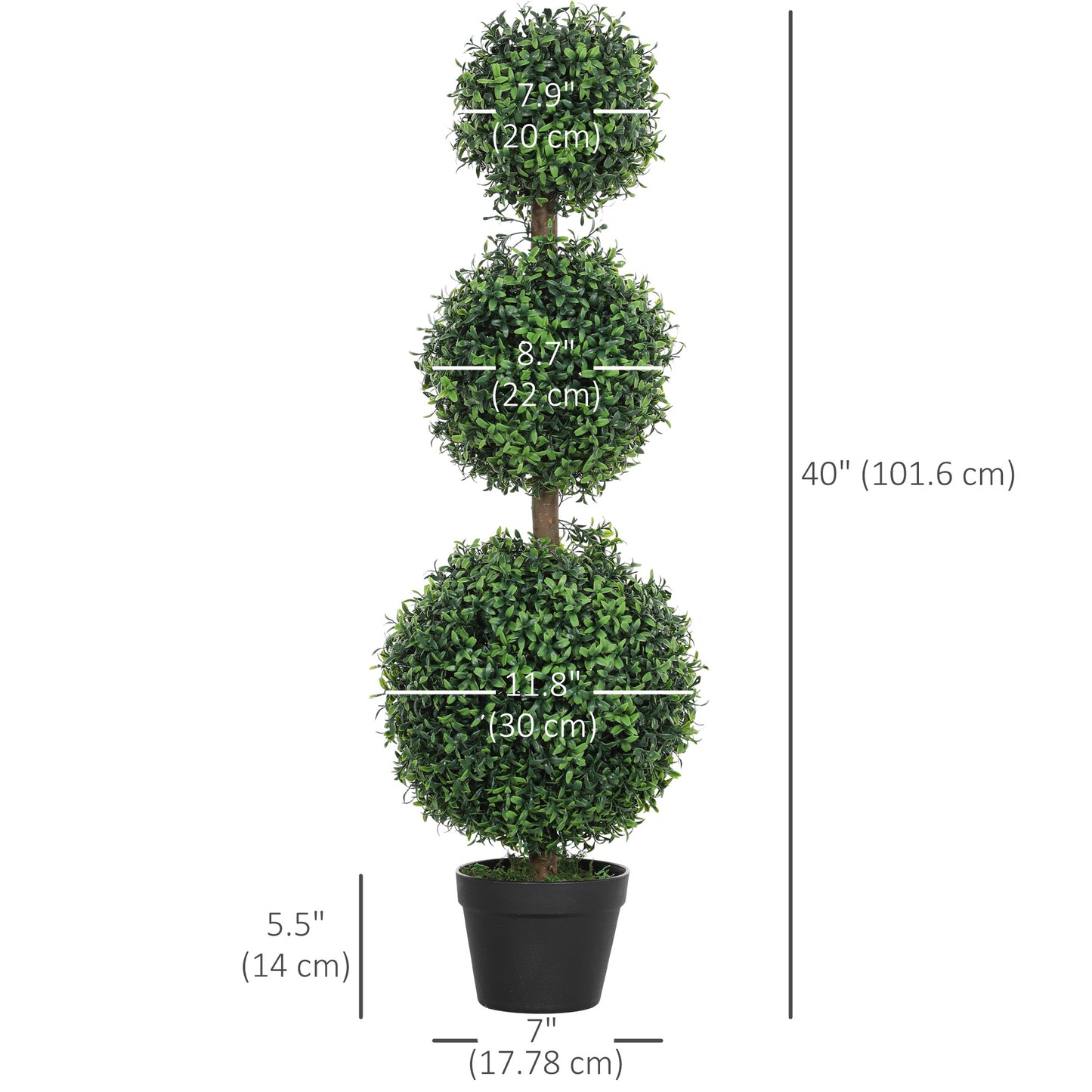 HOMCOM 2 Pack 40" Artificial Trees, Boxwood Topiary Ball Trees with Pot for Indoor, Outdoor, Home Office, Living Room, Green