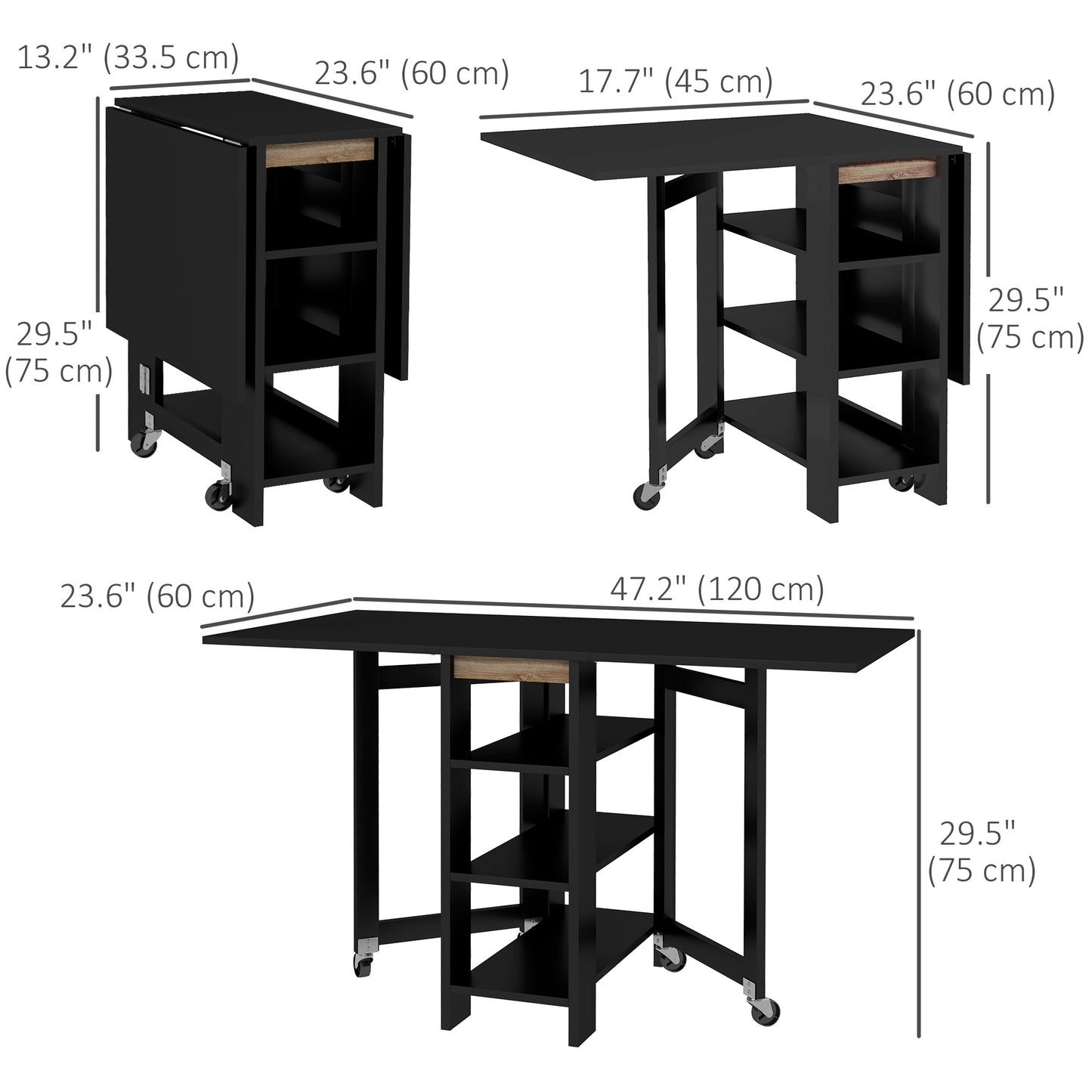 HOMCOM Folding Dining Table with Storage, Drop Leaf Kitchen Table for Small Spaces, White
