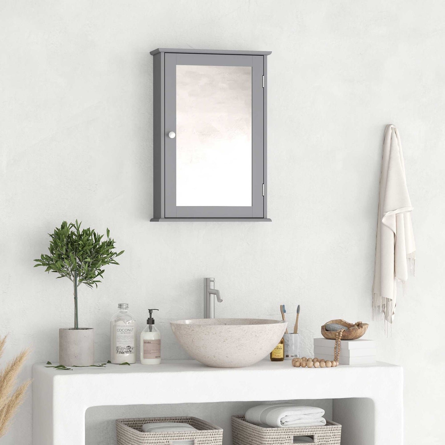 kleankin Bathroom Mirror Cabinet, Wall Mounted Medicine Cabinet with Door and Shelves, White