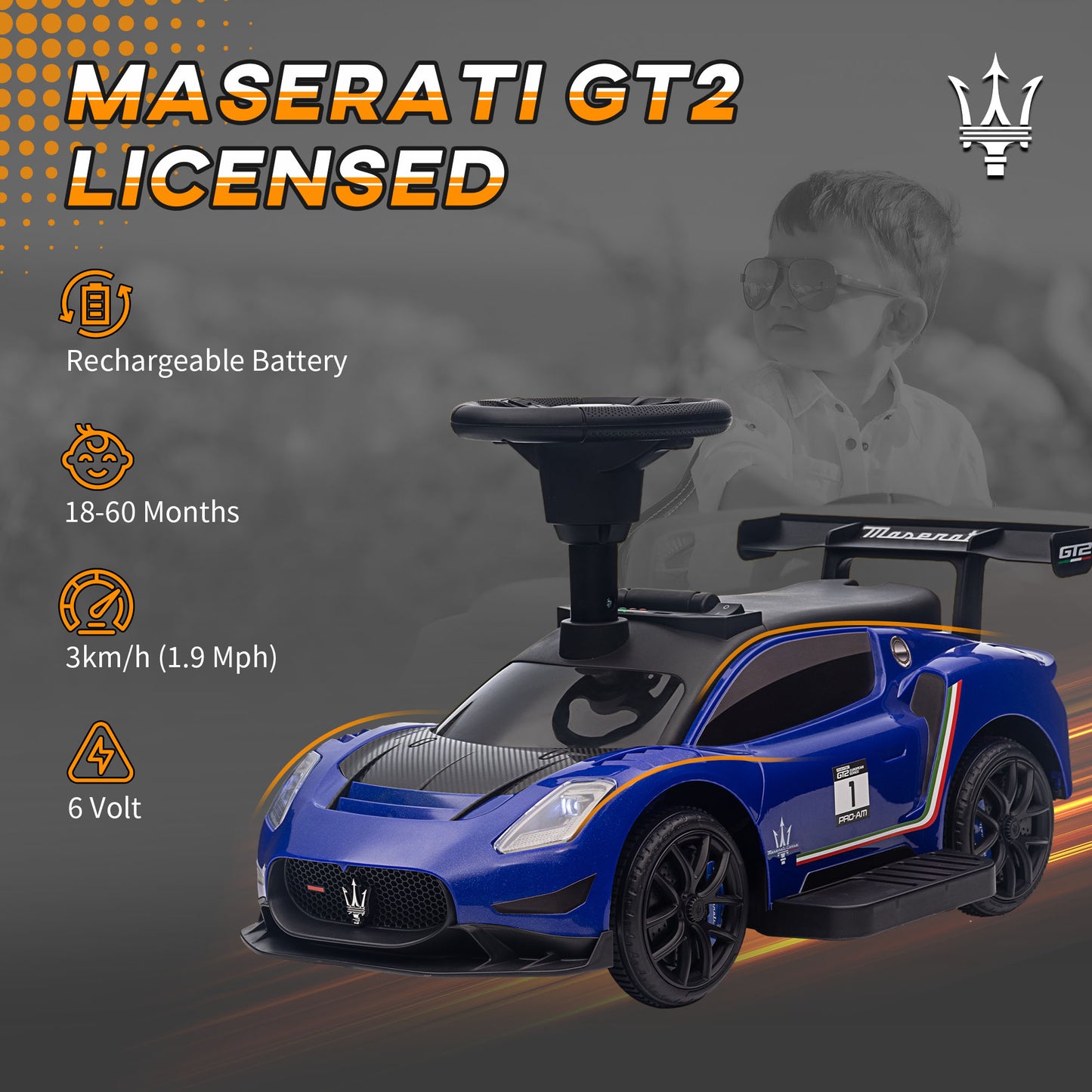 Qaba 6V Maserati GT2 Licensed Electric Car for Kids, Ride on Car with Under Seat Storage, LED Headlights Music, Pink