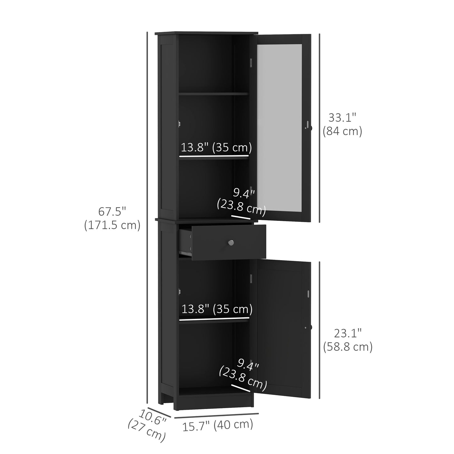 kleankin Tall Bathroom Cabinet, Bathroom Storage Cabinet with Drawers, 2 Doors and Adjustable Shelves, White