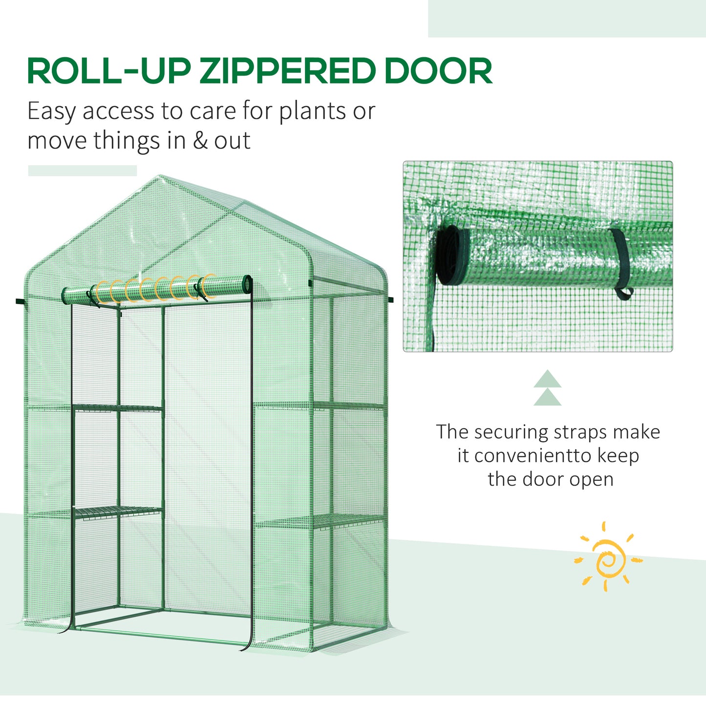 Outsunny 56" x 29" x 77" Walk-in Greenhouse, Mini Greenhouse with 4 Shelves, Roll-Up Door and Weatherized Cover, Clear