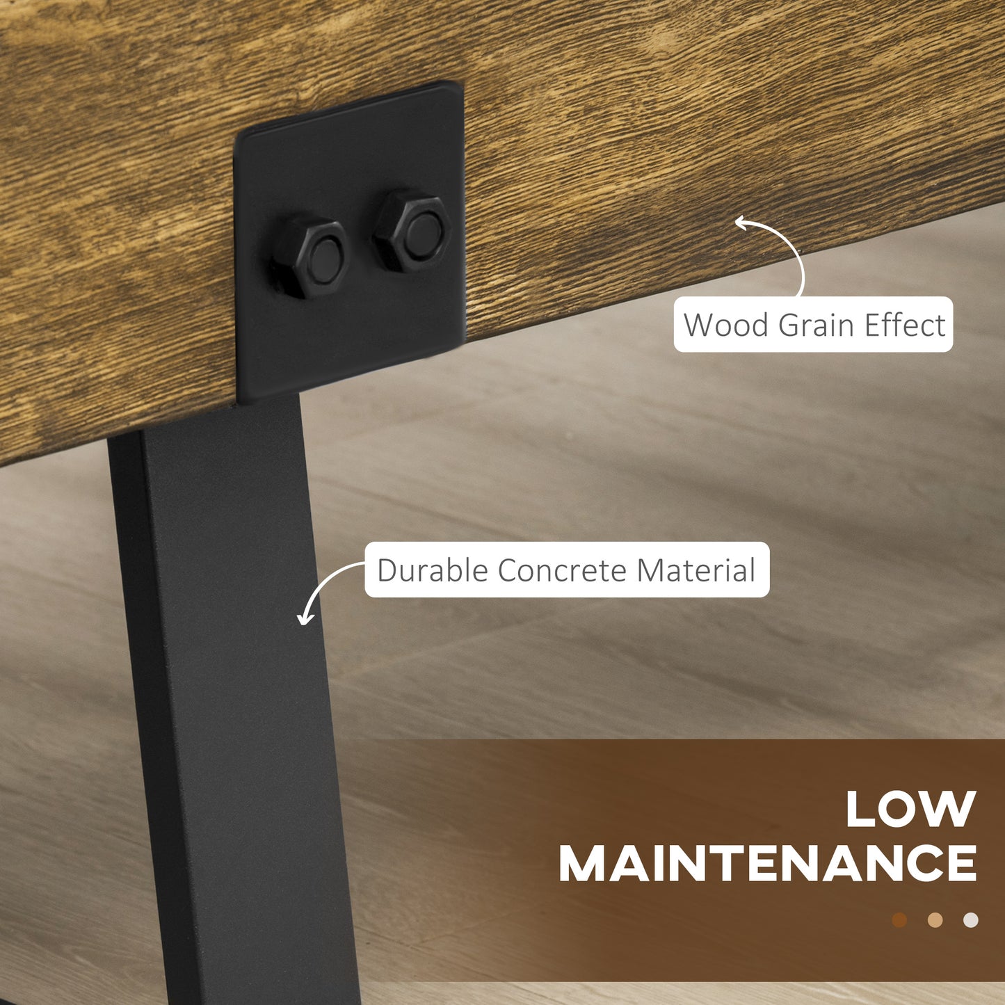 HOMCOM Outdoor Bench, Garden Bench with Metal Legs, Rustic Wood Effect Concrete, Indoor or Outdoor Use for Patio, Park, Porch and Lawn, Natural and Black