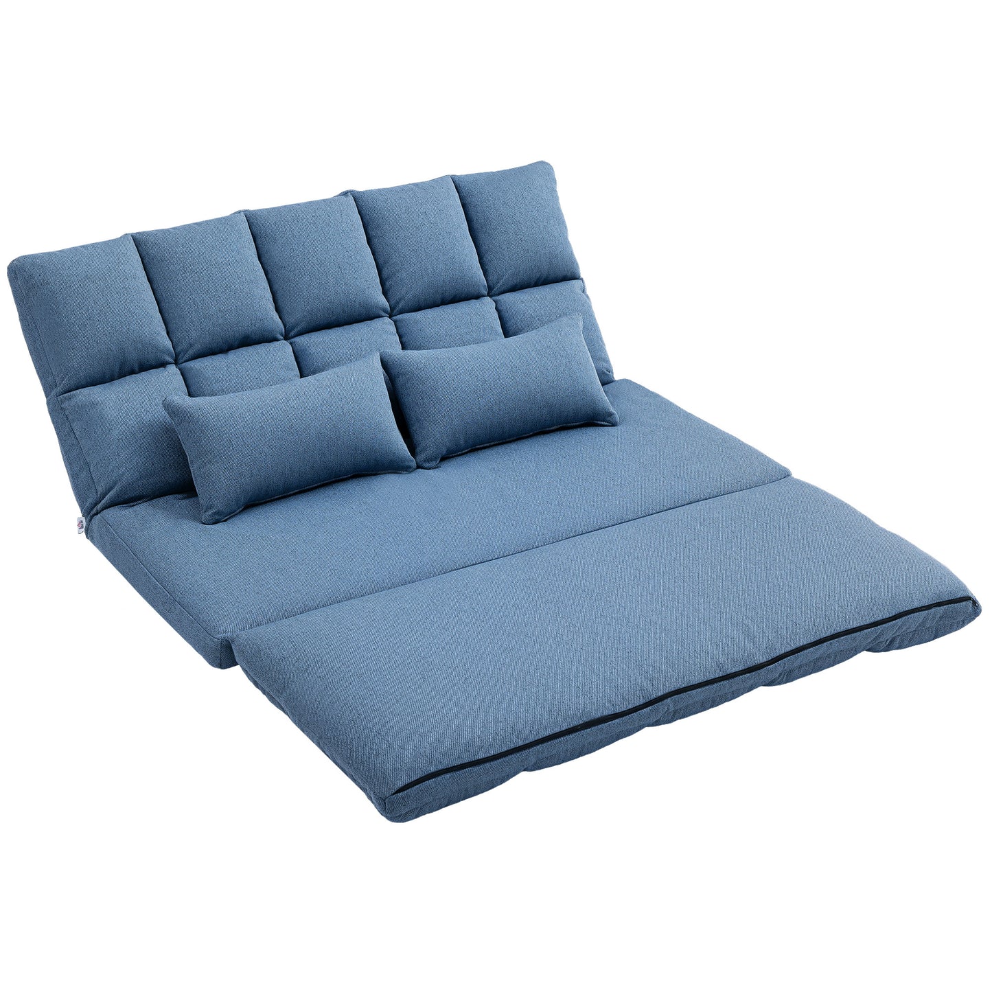 HOMCOM 51" Folding Floor Sofa, Foldable 2-Seater Lazy Sofa Sleeper Bed, Adjustable Linen Floor Couch with 9-position Backrest, 2 Pillows and Wide Seat for Living Room, Grey