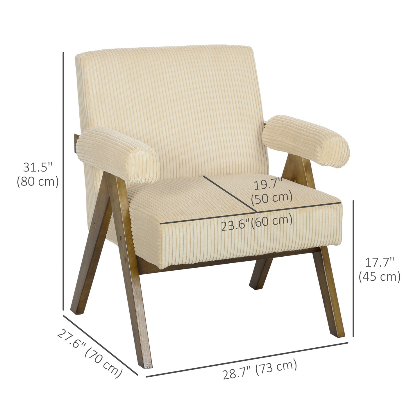 HOMCOM Corduroy Accent Chair Armchair with Wide Seat and Soft Padded Armrests for Reading, Bedroom, Dark Grey