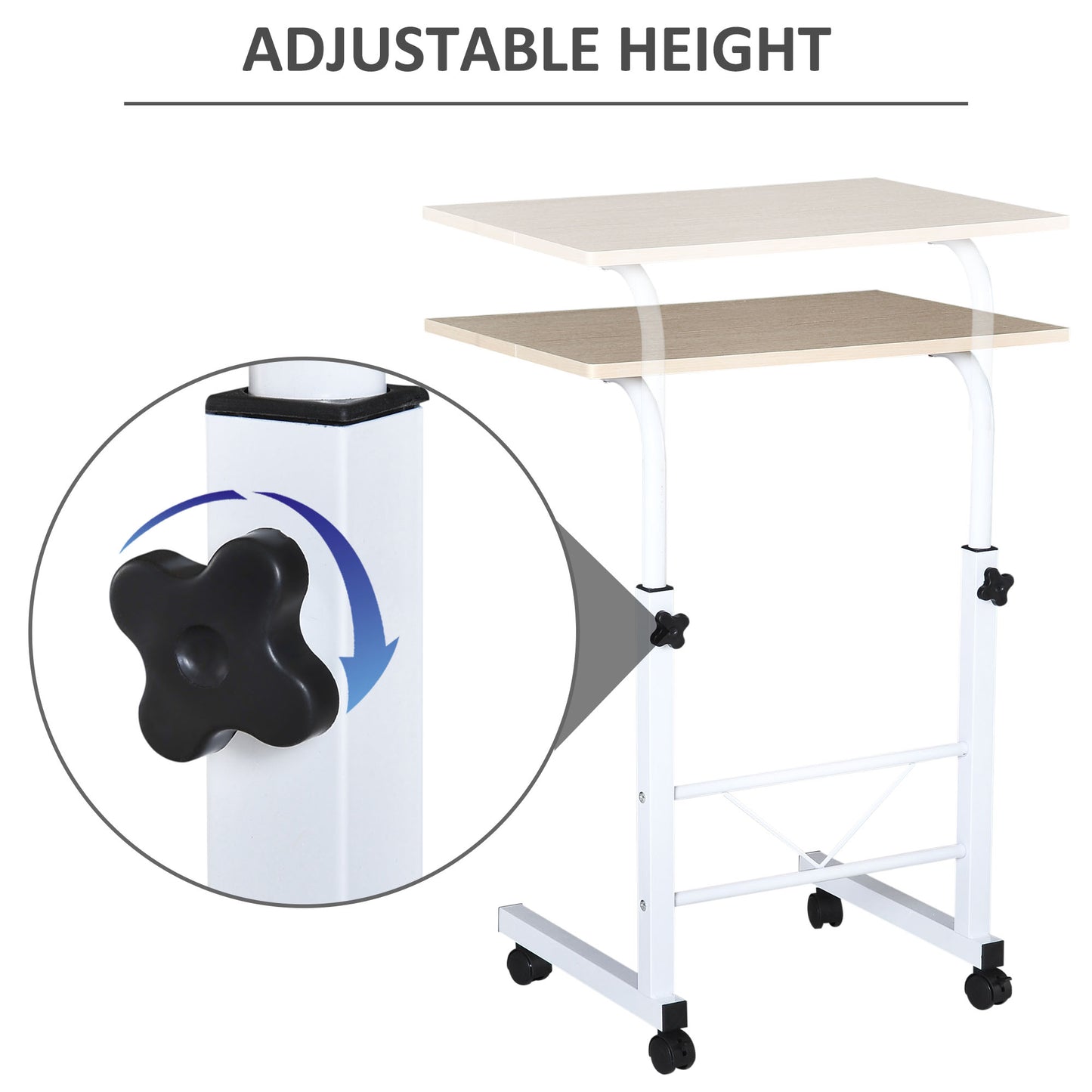 HOMCOM Mobile Standing Desk with Adjustable Height, 23.5 inch Stand Up Desk with Wheels, Natural Wood