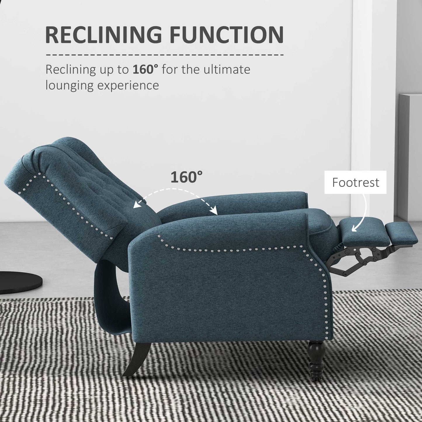HOMCOM Wingback Reclining Chair with Footrest, Button Tufted Recliner Chair with Rolled Armrests for Living Room, Light Grey