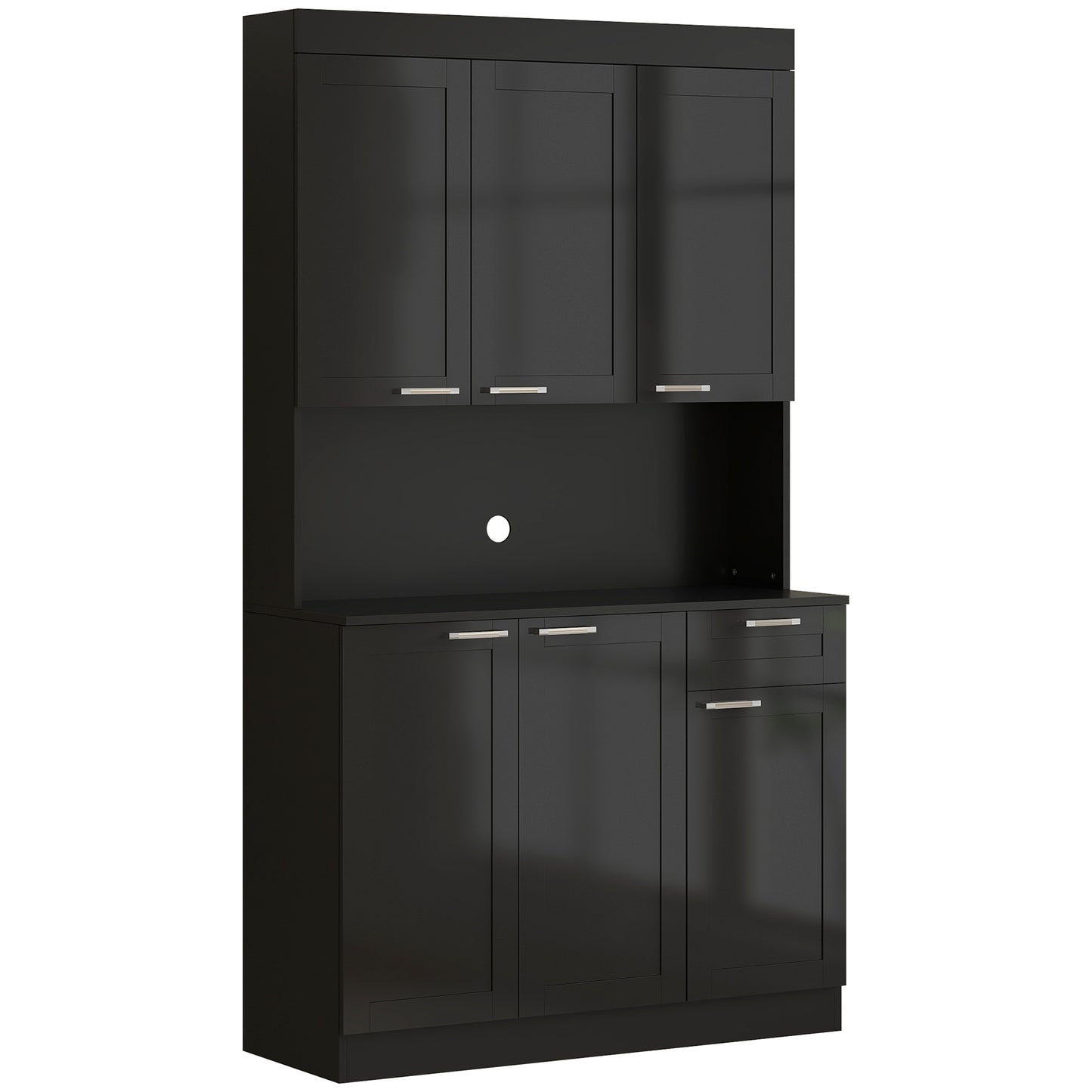 HOMCOM 71" Kitchen Pantry Cabinet, Storage Buffet with Hutch, Adjustable Shelves for Living Room, High Gloss White