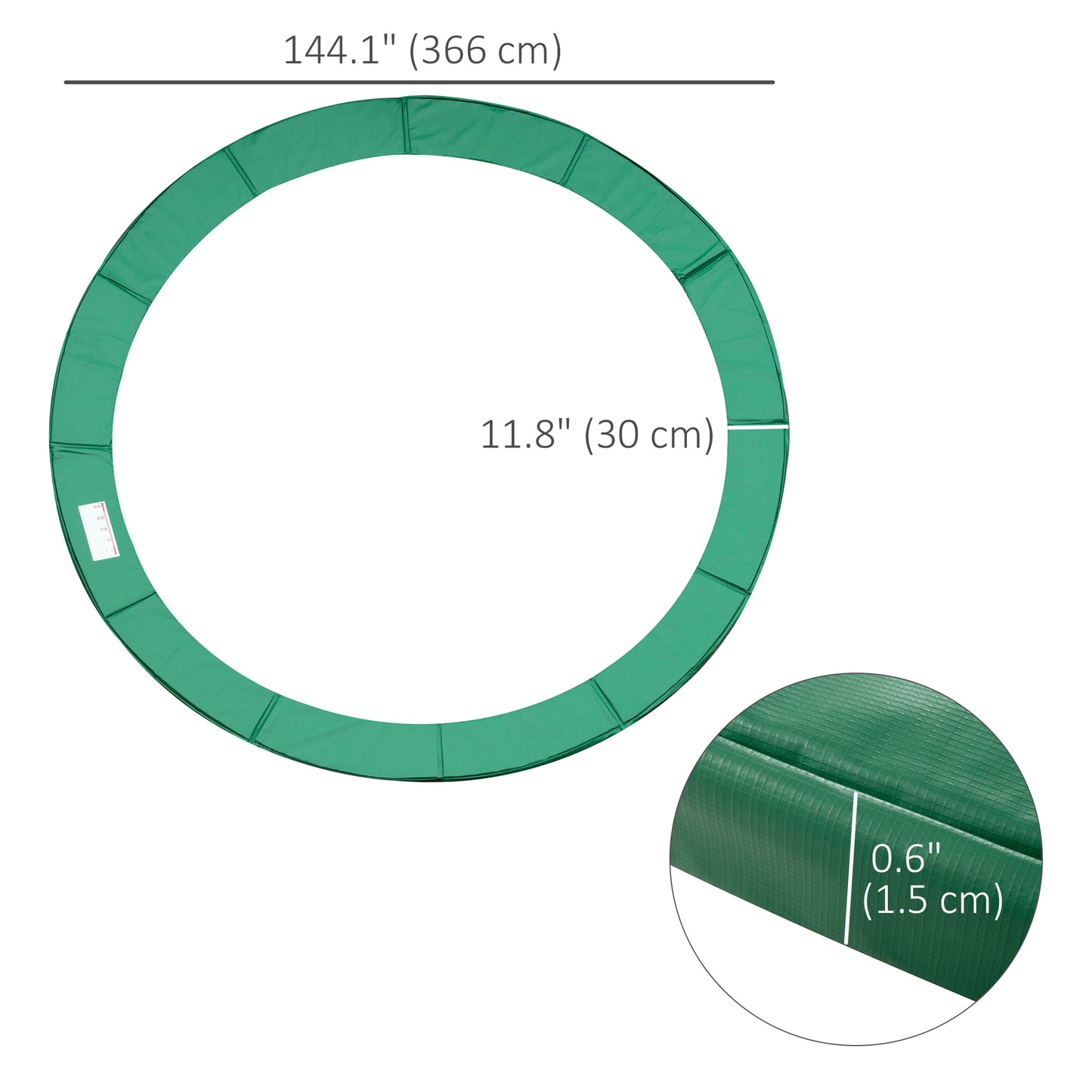 HOMCOM ⌀12ft Trampoline Pad ⌀144" Spring Safety Replacement Gym Bounce Jump Cover EPE Foam (Green)