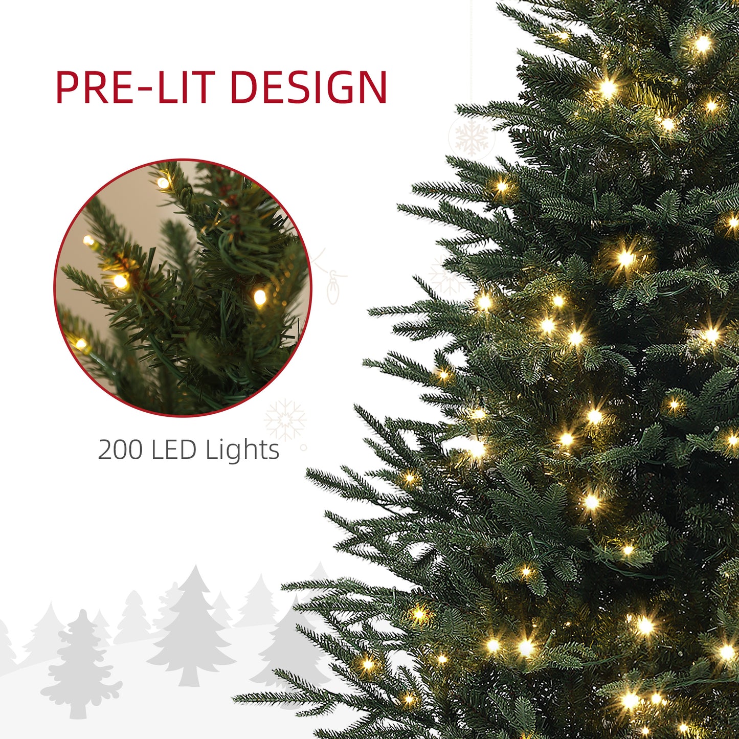 HOMCOM 5ft Prelit Artificial Christmas Tree with 542 Tips, Warm White LED Lights, Steel Base, Hinged Xmas Tree, Auto Open