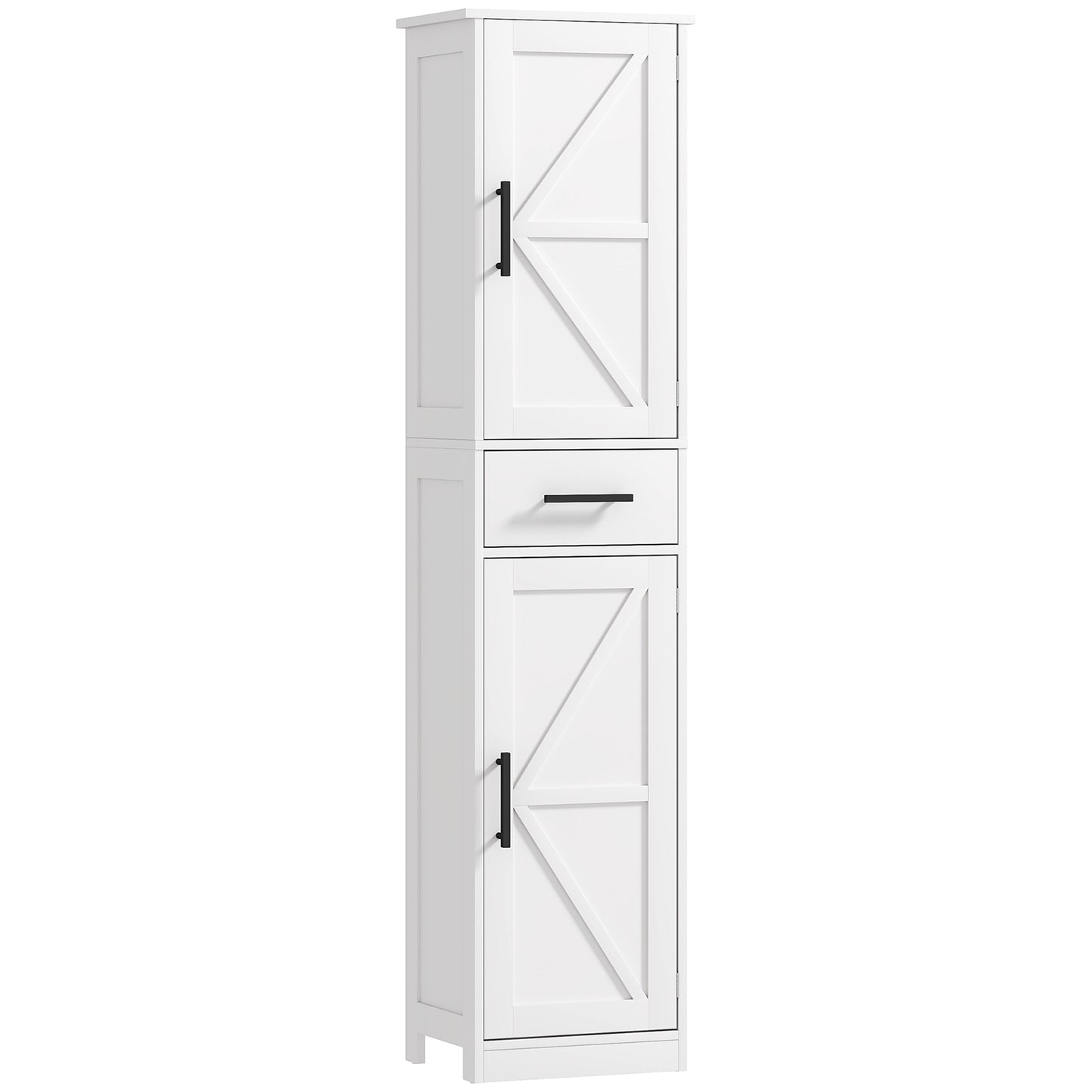 HOMCOM 67" Tall Bathroom Cabinet, Narrow Bathroom Storage Cabinet with Drawer, Barn Doors and Adjustable Shelves, White