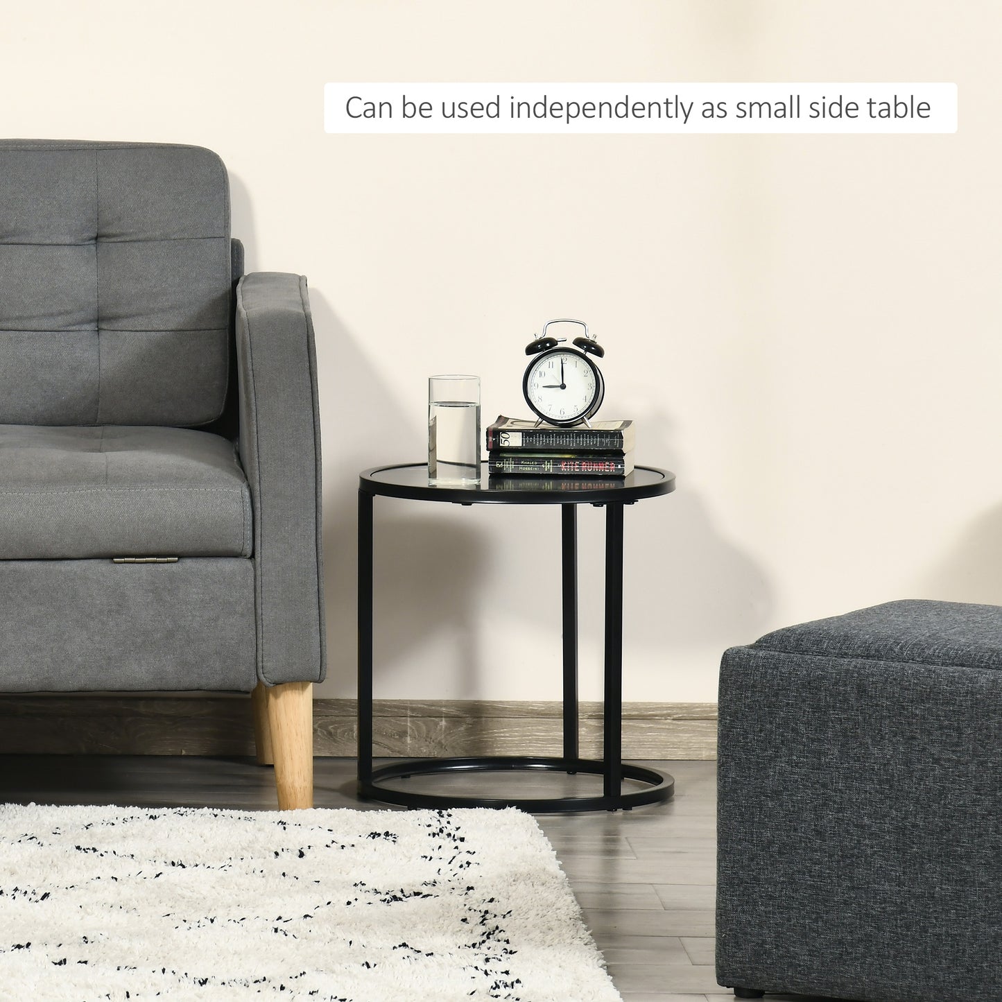 HOMCOM Round Nesting Coffee Table Set of 2, Stacking Modern Accent Tables with Faux Marble Tabletop and Metal Frame for Living Room, Black