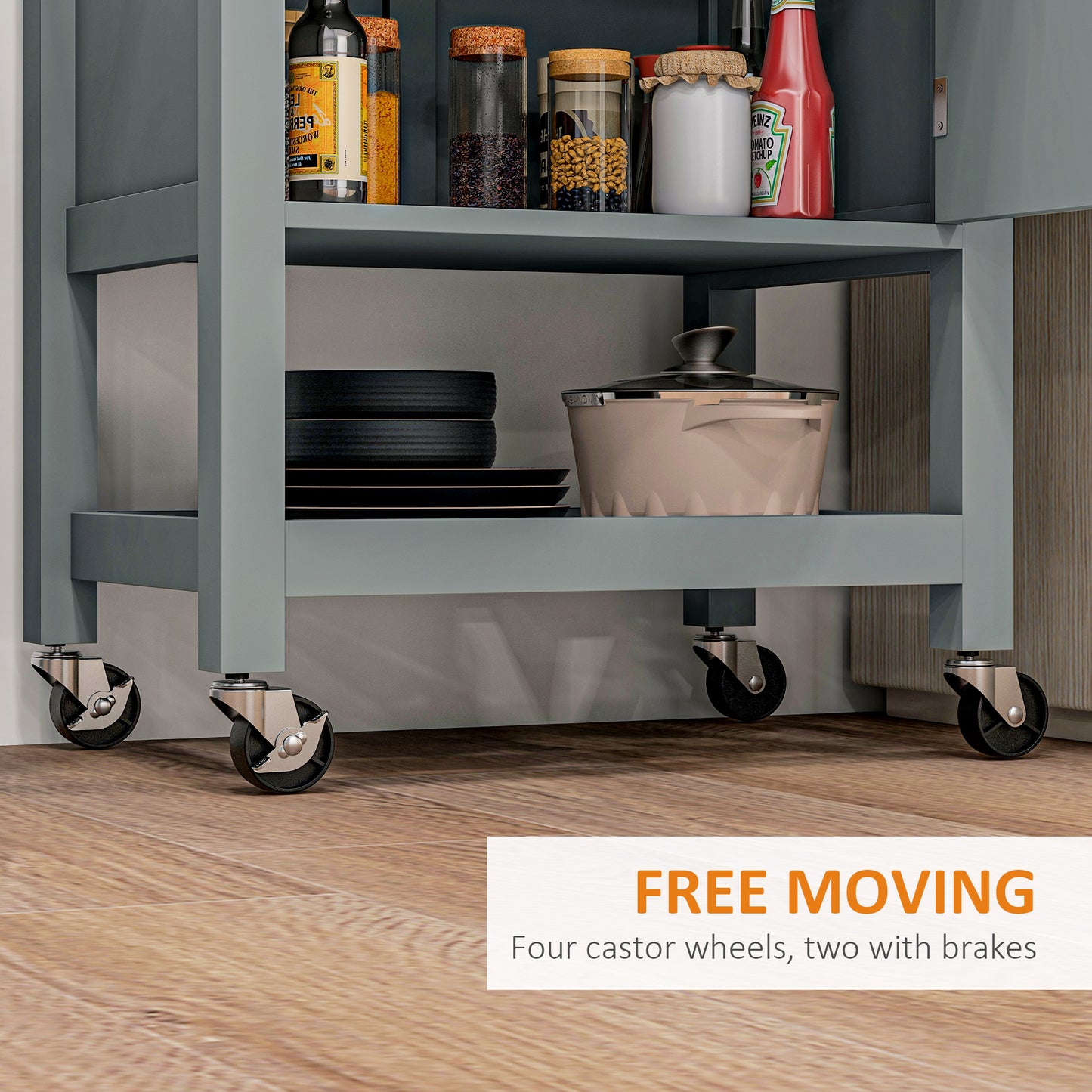 HOMCOM Kitchen Cart on Wheels, Rolling Kitchen Island Cart with Wood Top, Towel Rack, Drawer and Shelf for Dining Area, Grey