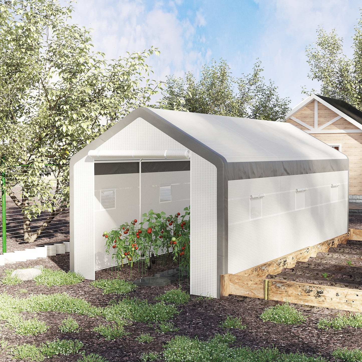 Outsunny 6.6' x 10' x 7' Heavy Duty Walk-In Greenhouse Vegetable Seed Growth Tent Outdoor Plant Growing Tunnel Warm House Flower Shed Backyard White