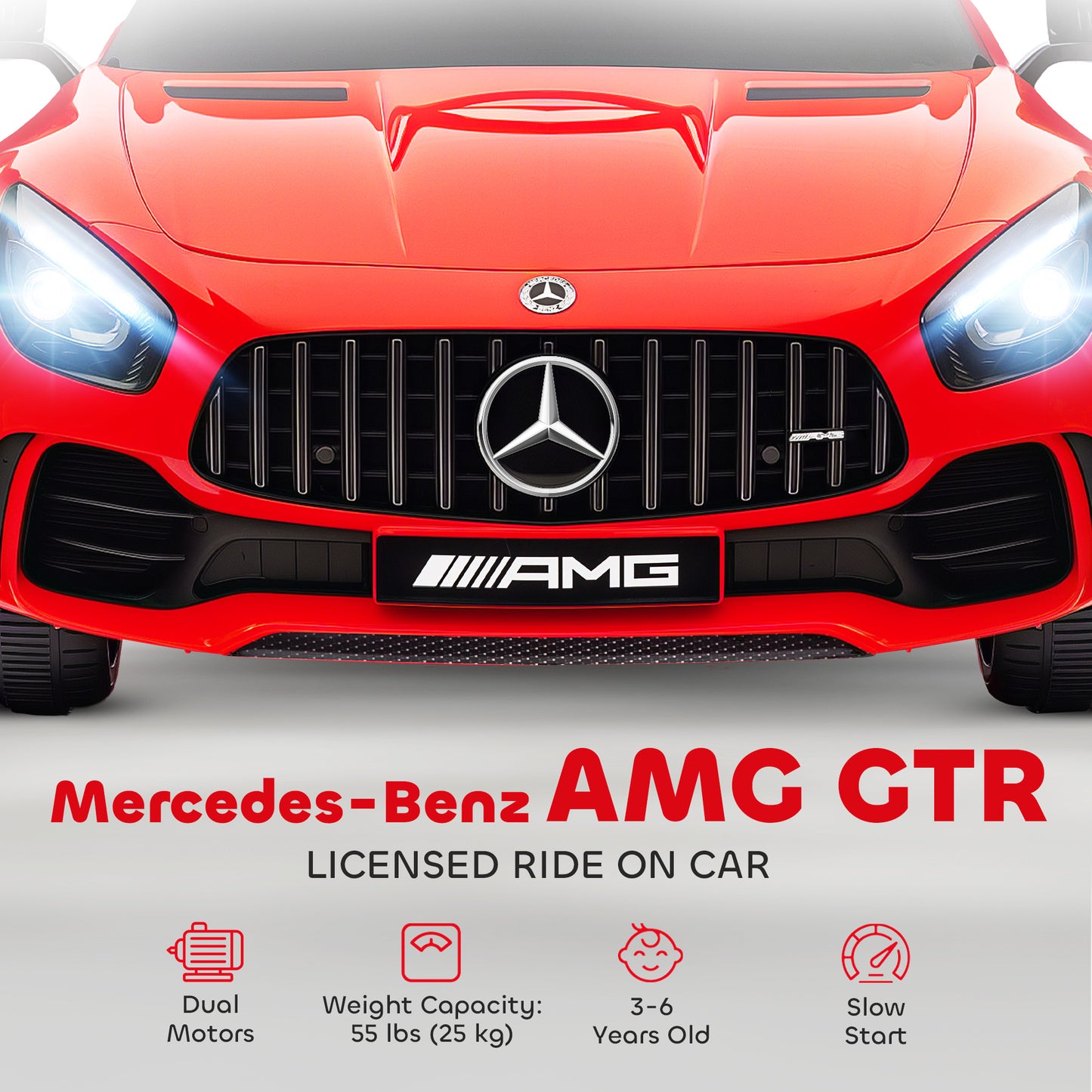 Qaba Mercedes-Benz AMG GTR Licensed 12V Battery Powered Kids Electric Car w/ Remote, Soft Start, Lights, Music Horn, Black
