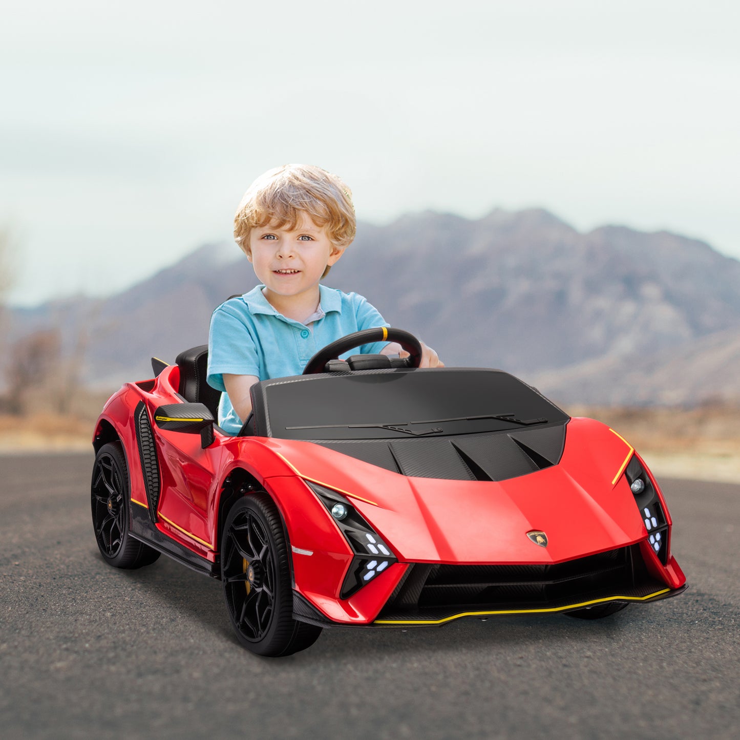 Qaba 12V Lamborghini Autentica Licensed Kids Car with Remote Control, 4 Wheels Spring Suspension, Soft Start, Red