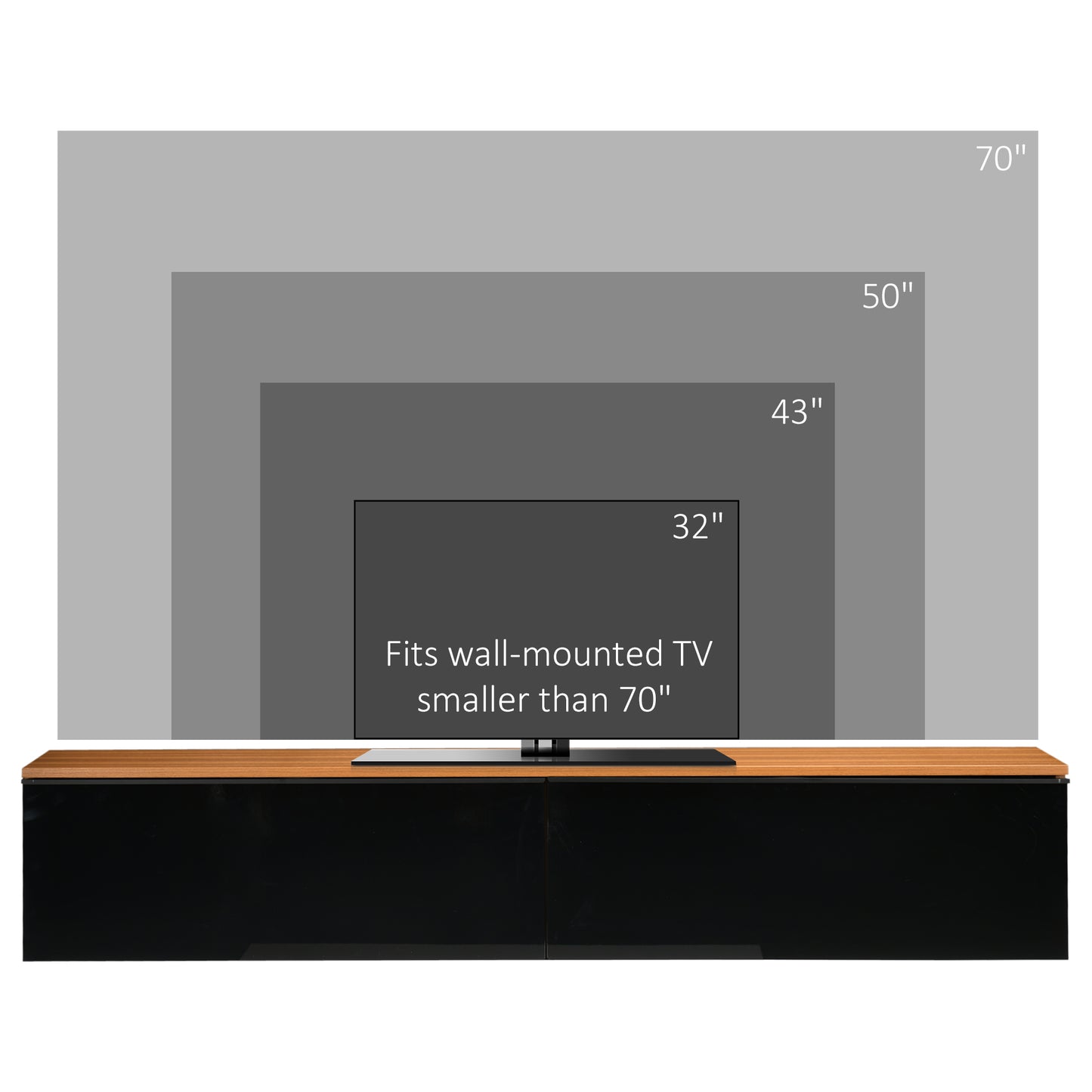 HOMCOM Wall Mounted TV Stand, Floating TV Cabinet for up to 70" TVs with Storage, High Gloss Effect, Brown and Black