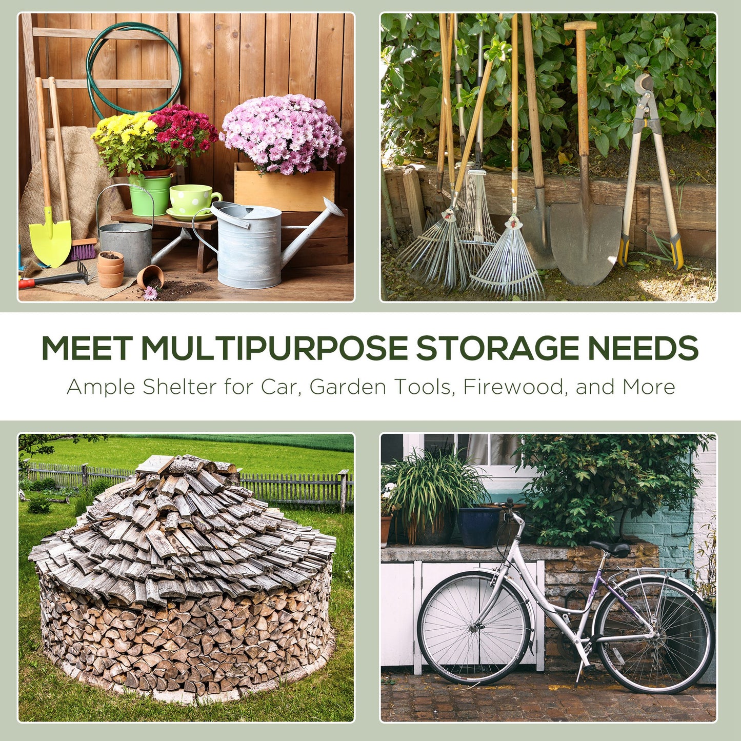 Outsunny 7.9' x 6.6' Garden Storage Tent, Patio Storage Shelter w/ Metal Frame and Double Zipper Doors, Dark Grey