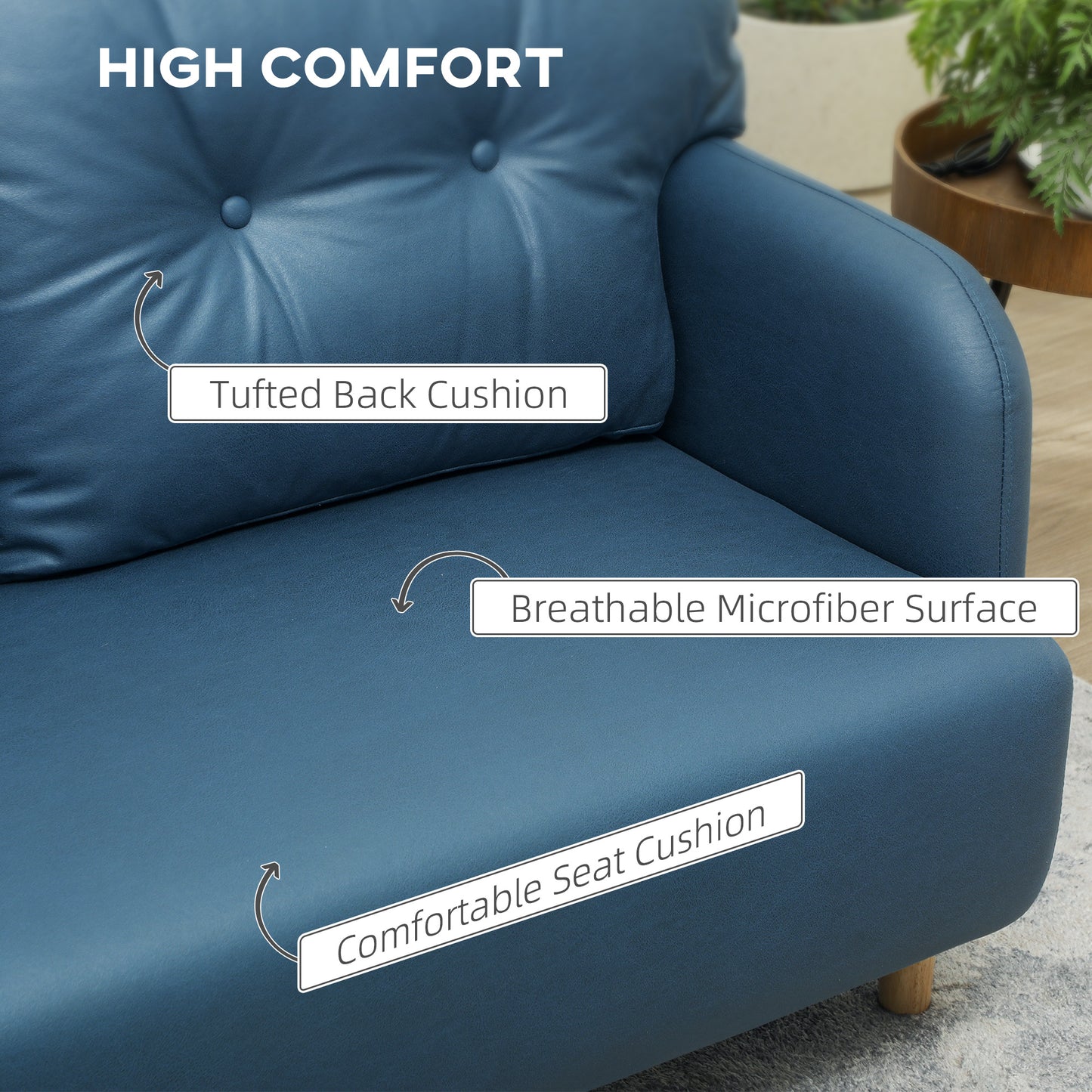 HOMCOM 58" 2 Seat Sofa, Modern Love Seats Furniture, Upholstered 2 Seater Couch, Solid Wood Frame, Beige