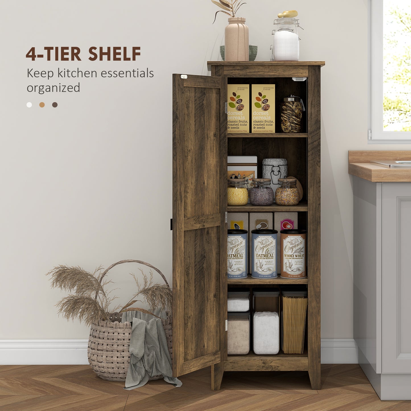 HOMCOM 48" Farmhouse Kitchen Pantry Storage Cabinet with Barn Door, Kitchen Pantry Cabinet with Adjustable Shelves, Natural