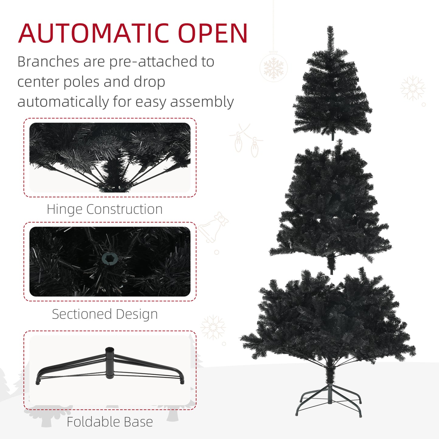 HOMCOM 7.5ft Artificial Christmas Trees with Auto Open and Steel Base, Black
