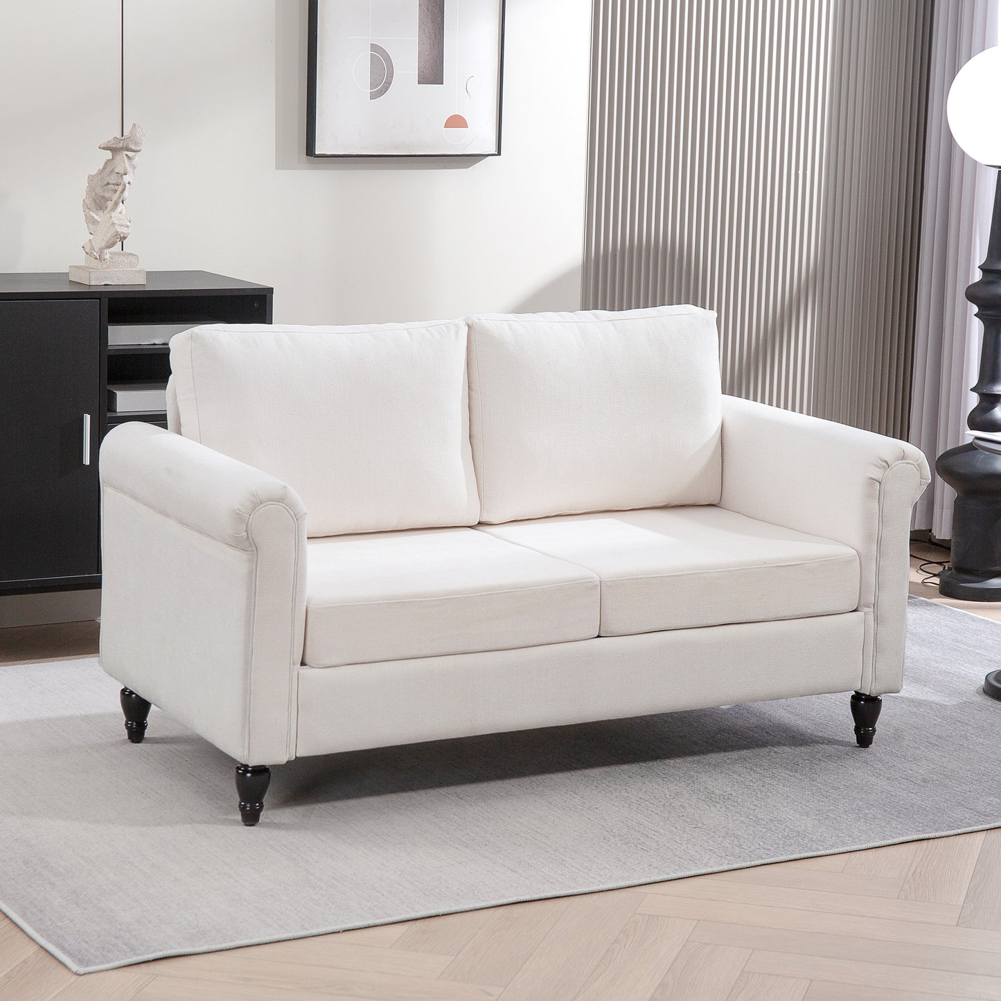 HOMCOM Vintage Loveseat, Upholstered Love Seat Furniture, Chenille-feel Fabric 2 Seater Sofa Couch with Rolled Arms, Gourd-Shaped Rubber Wood Legs for Living Room, Dark Grey