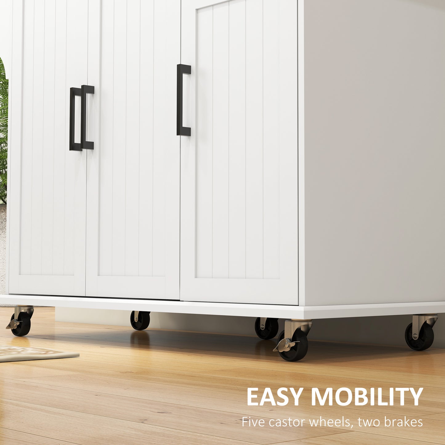 HOMCOM Kitchen Island with Storage, Rolling Kitchen Cart on Wheels, Kitchen Island with Storage, Drawer, 3 Cabinets, Stainless Steel Countertop, Spice Rack and Towel Rack, White