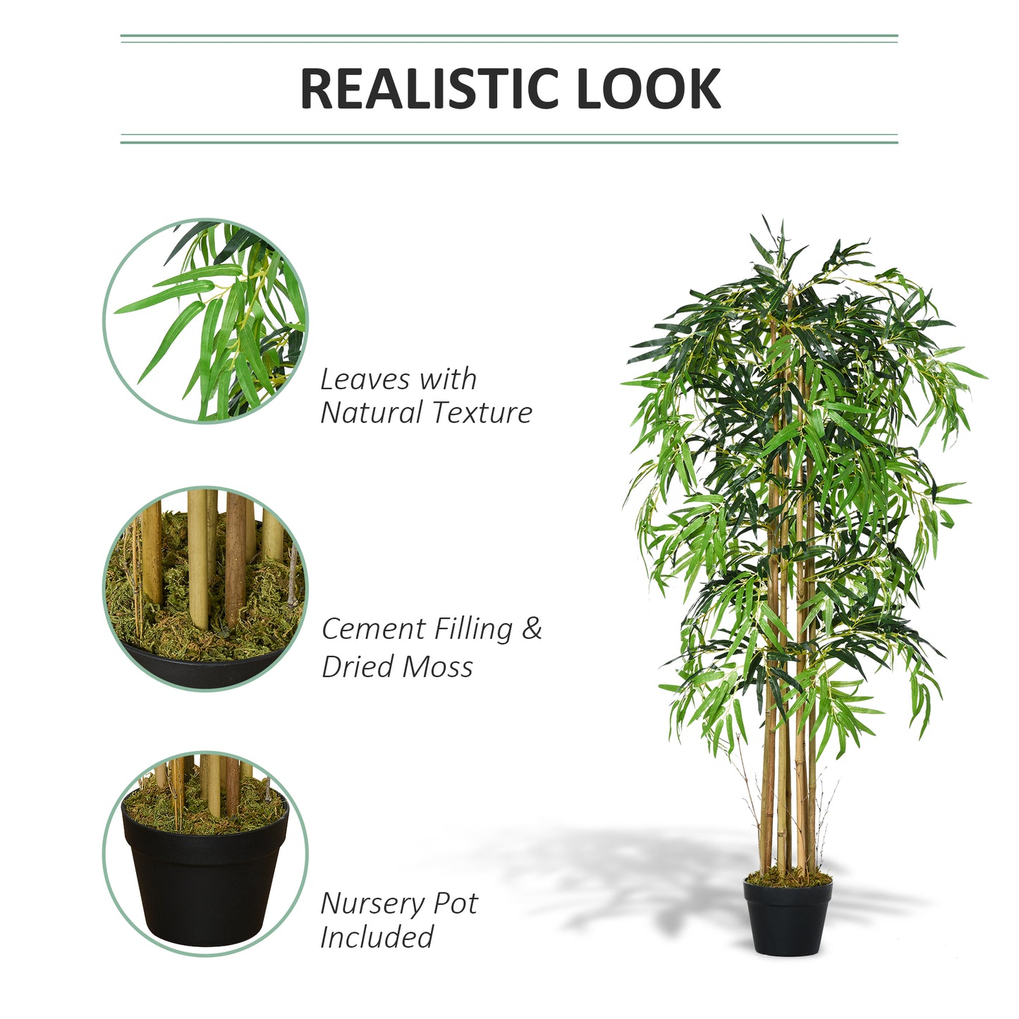 HOMCOM Set of 2 4.5FT Artificial Bamboo Tree Faux Decorative Plant in Nursery Pot for Indoor Outdoor Décor