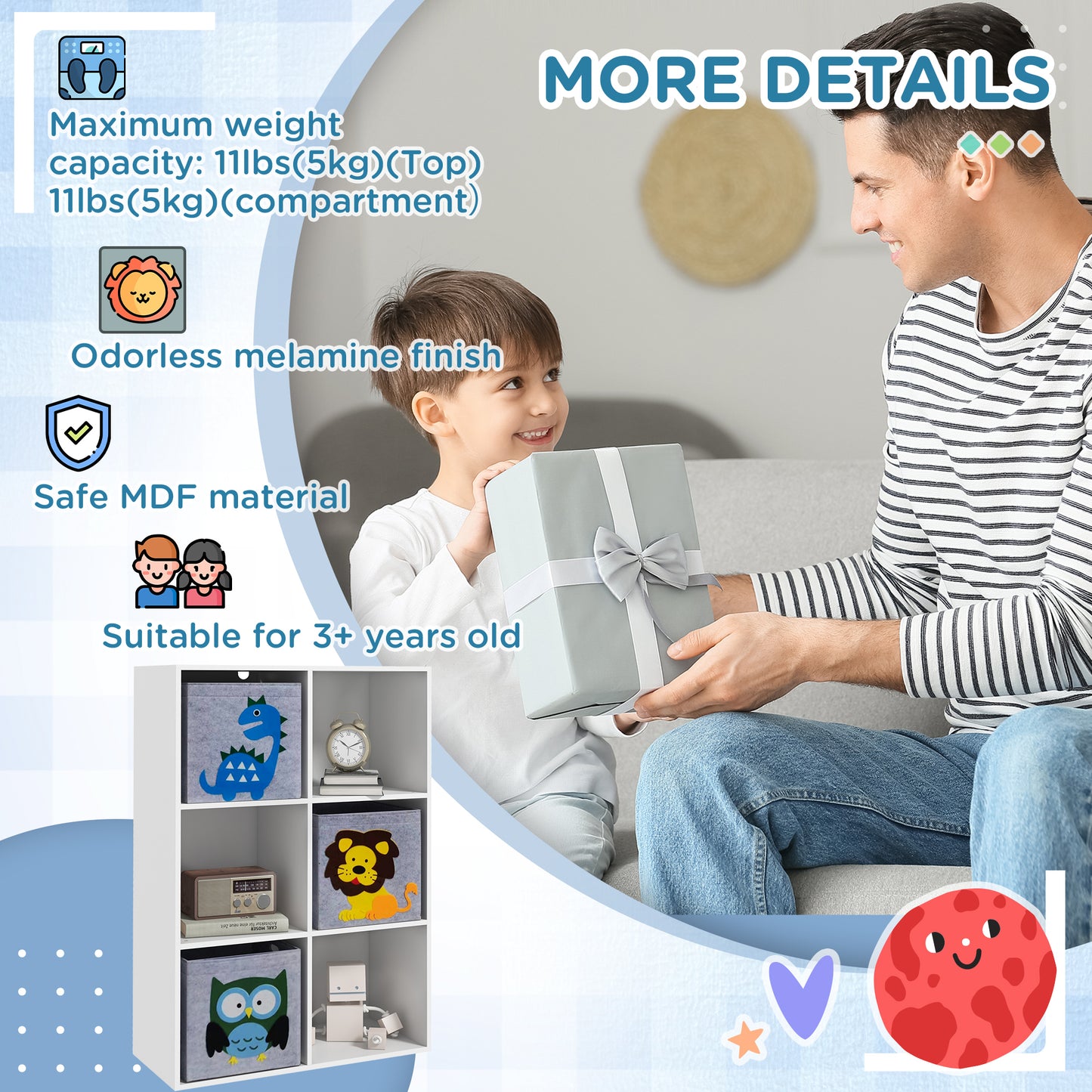 Qaba Toy Storage Organizer with 3 Nonwoven-Fabric Drawers for Children's Room, Playroom, Hallway, White