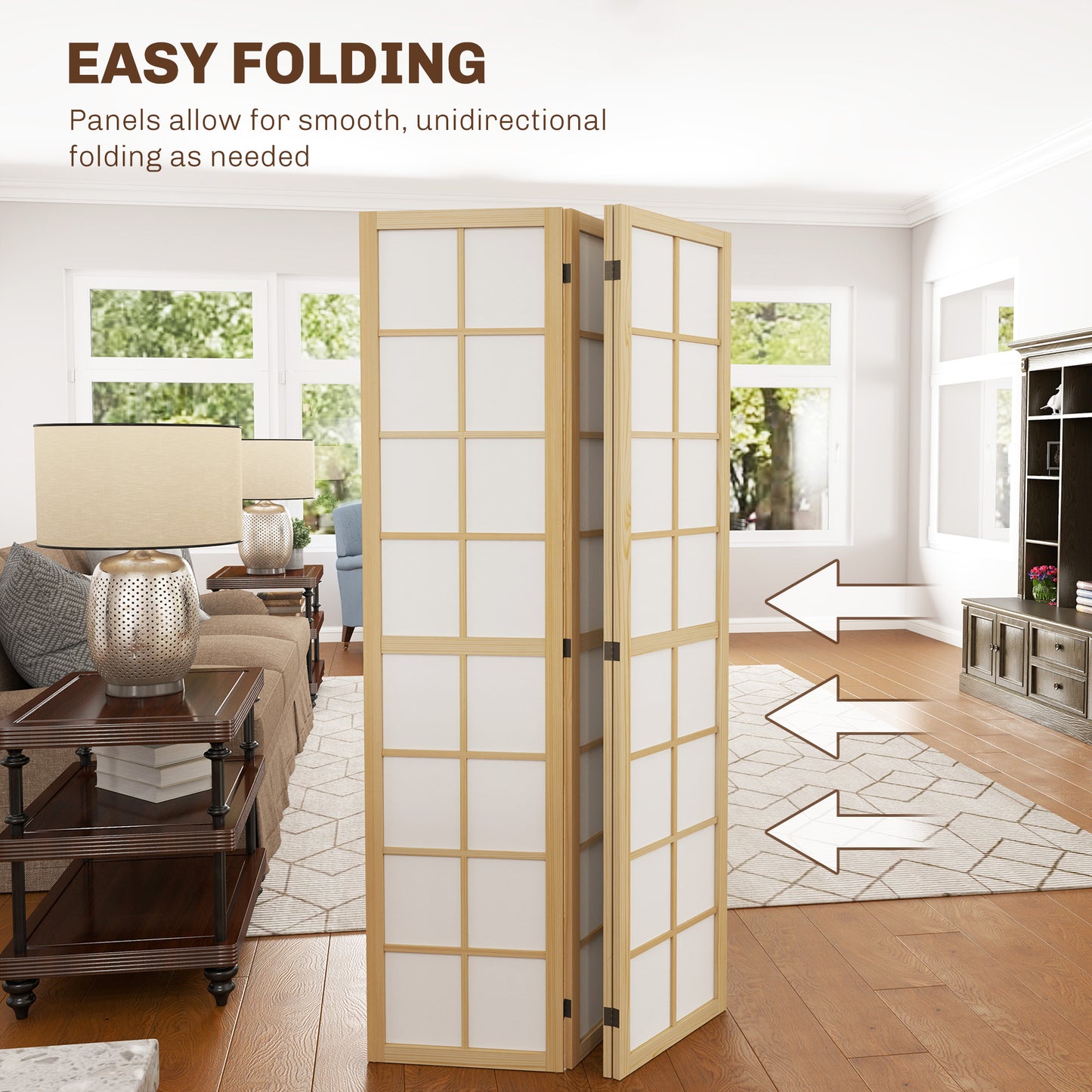 HOMCOM 4 Panel Room Divider, 5.6 ft Folding Wall Divider Room Partition for Home Office, Bedroom, Living Room