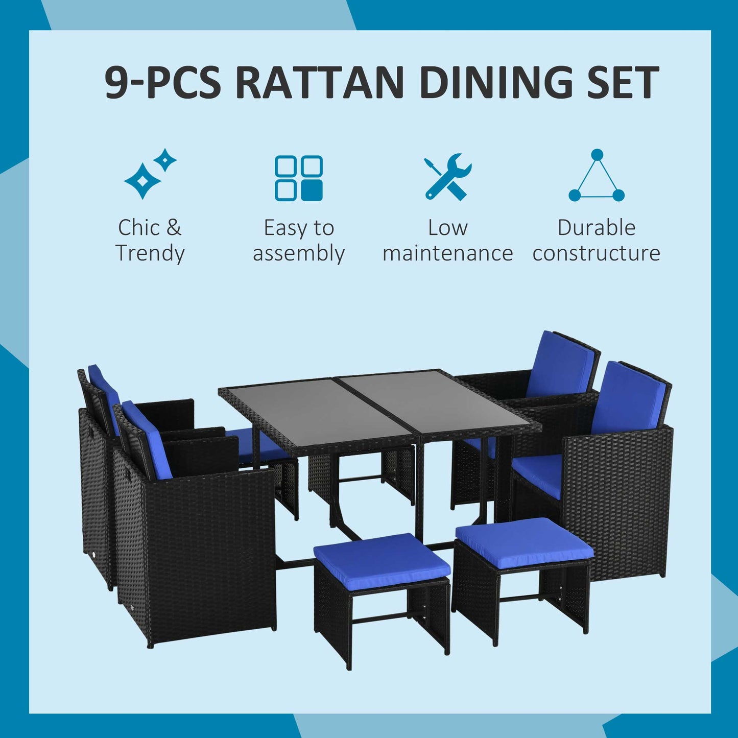 Outsunny 9 Pieces Patio Wicker Dining Set, PE Rattan Garden Sectional Sofa Outdoor Space-Saving Furniture Sets, White
