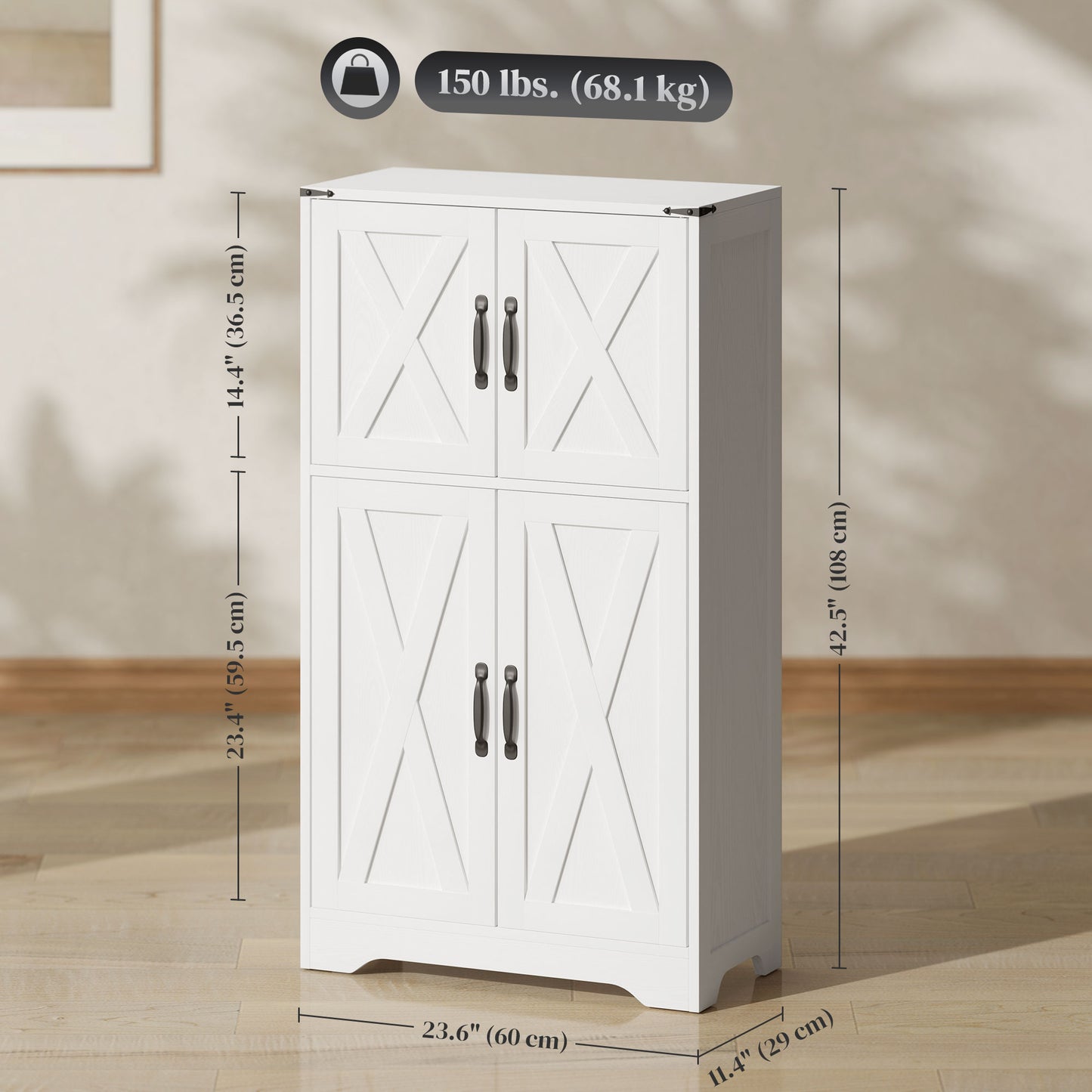 HOMCOM Farmhouse Kitchen Pantry, Freestanding Kitchen Pantry Storage Cabinet with Barn Doors and Adjustable Shelves, Grey