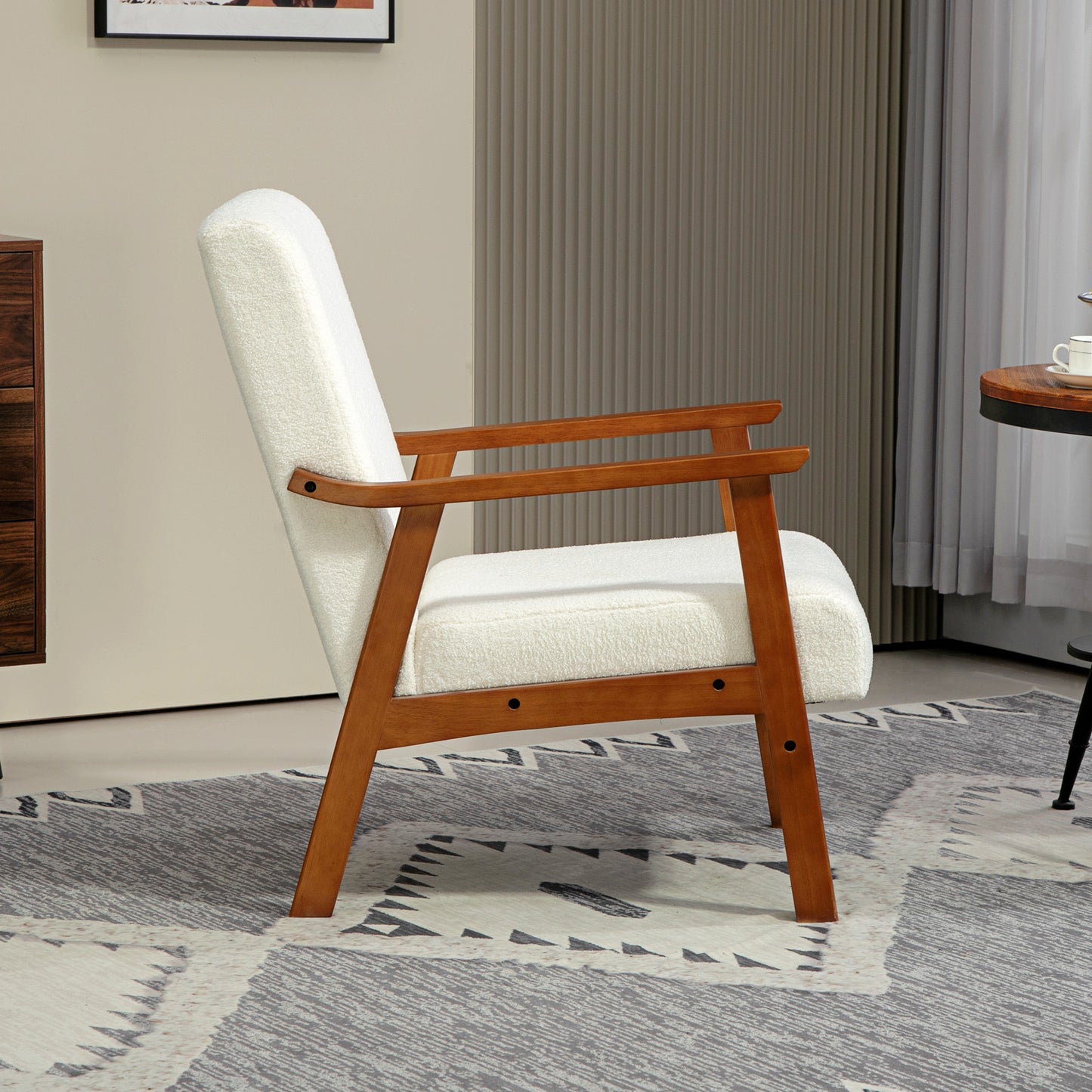 HOMCOM Living Room Chair Boucle Accent Chair for Bedroom with Wide Seat and Thick Padding, Grey