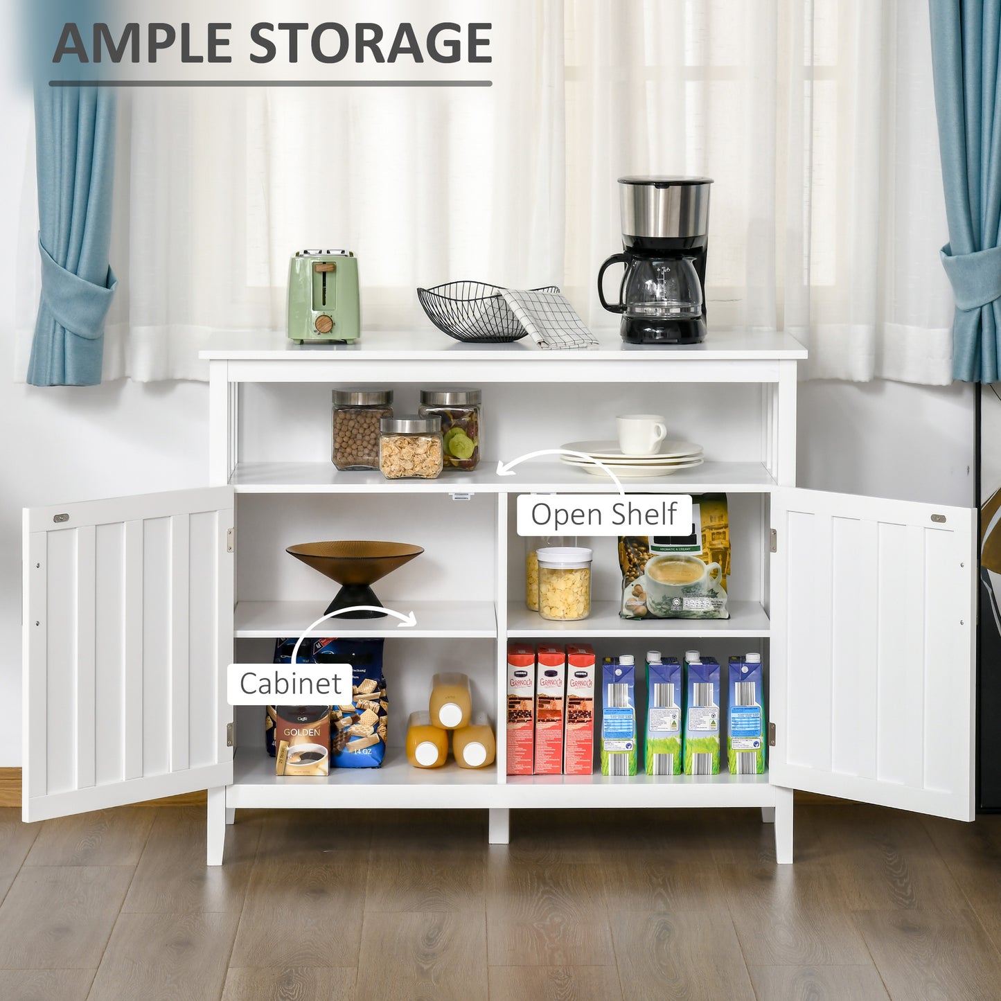 HOMCOM Sideboard Buffet Server Storage Cabinet Console Table with 2 Doors and Adjustable Shelves for Kitchen & Dining Room, White