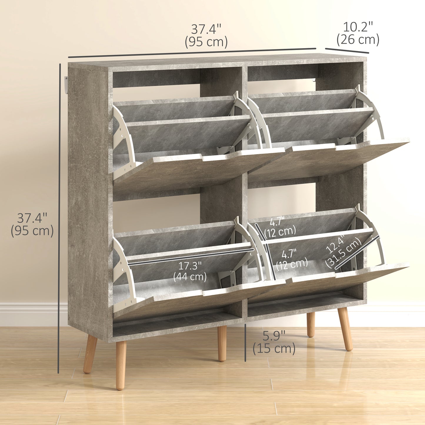 HOMCOM Shoe Storage Cabinet with 4 Flip Drawers and Adjustable Shelf, Shoe Cabinet for 8-16 Pairs of Shoes, Natural