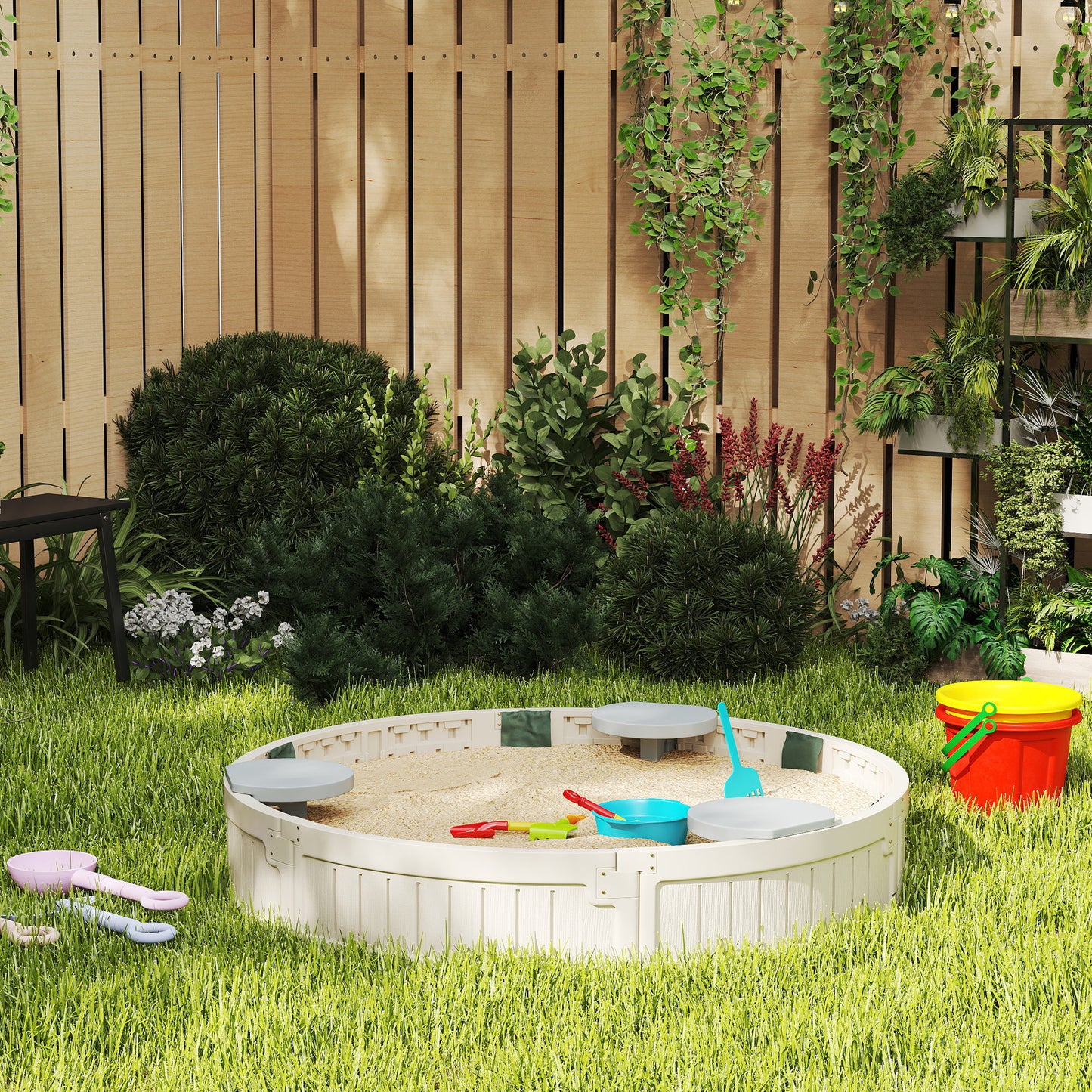 Outsunny Kids Outdoor Sandbox with Cover Waterproof Oxford Canopy, Bottom Fabric Liner, Children Playset for 3-12 years old, Backyard, Brown