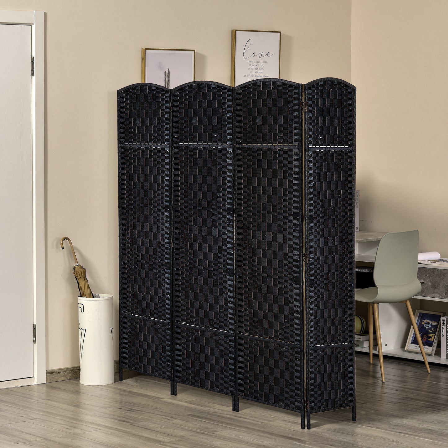 HOMCOM 6ft Folding Room Divider, 4 Panel Wall Partition with Wooden Frame for Bedroom, Home Office, Black